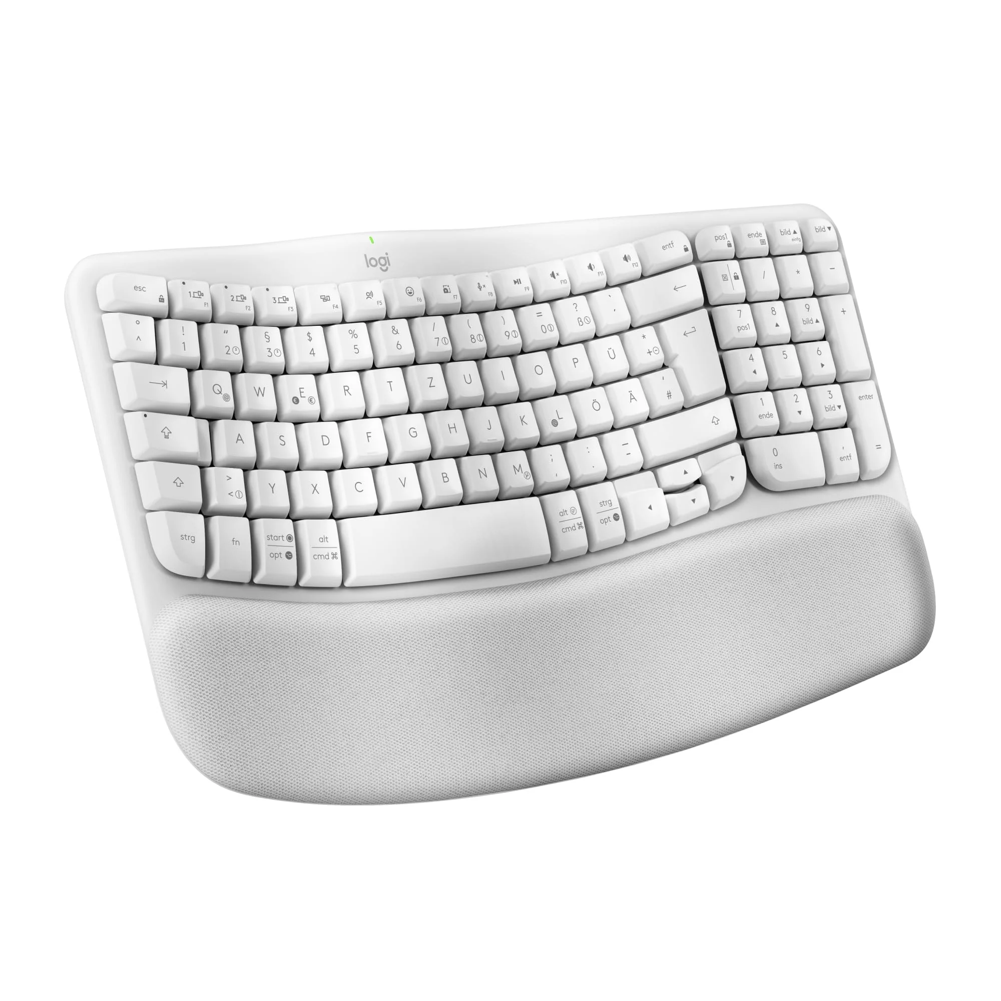 Logitech Wave Keys kabellose ergonomische Tastatur - Weiß, Skandinavisches QWERTY-Layout