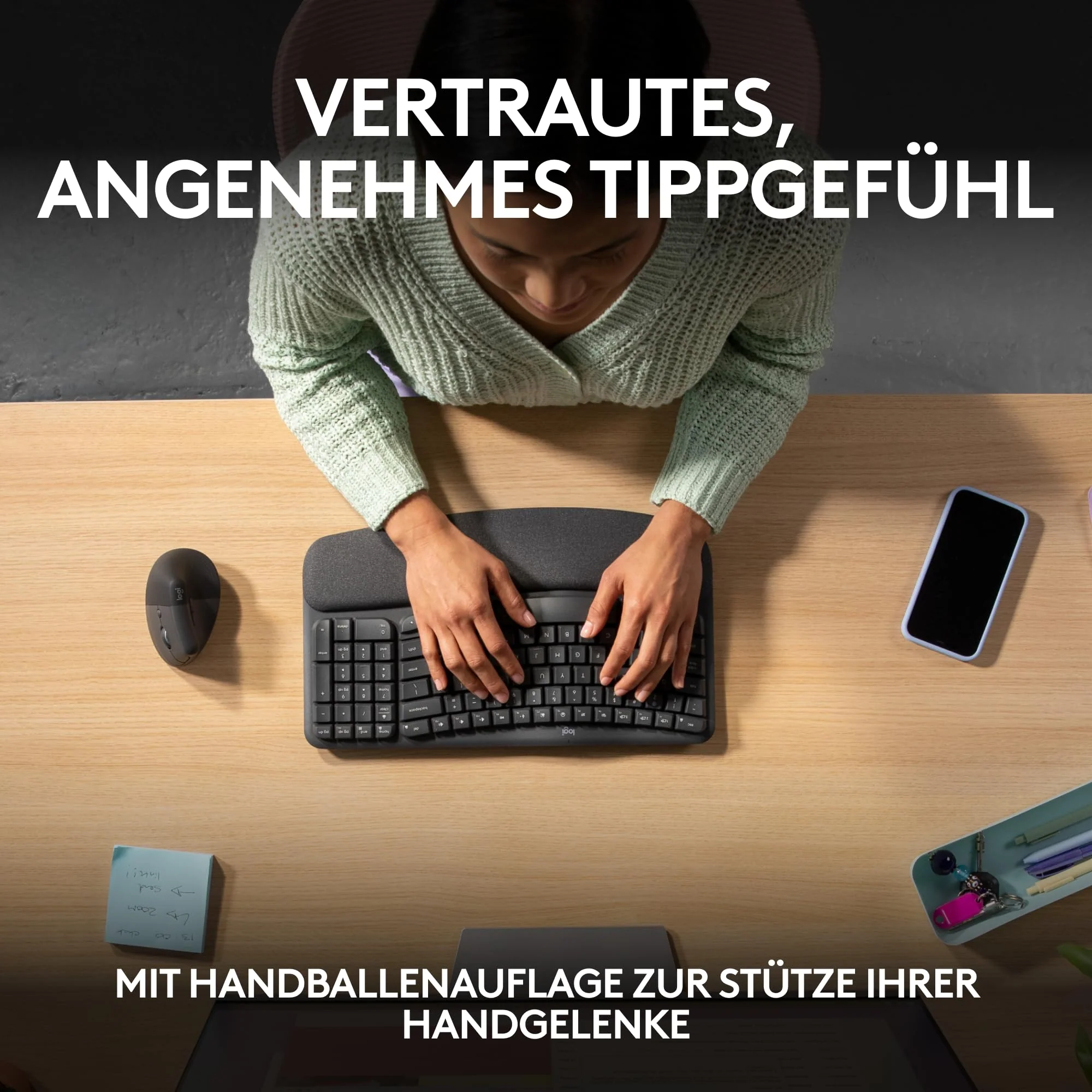 Logitech Wave Keys und Lift vertikale Maus – Ergonomisches Bundle – kabellose Tastatur mit gepolsterter Handballenauflage und vertikale kabellose Maus – Bluetooth, Multi-OS, Windows/Mac - Graphit - Image 5