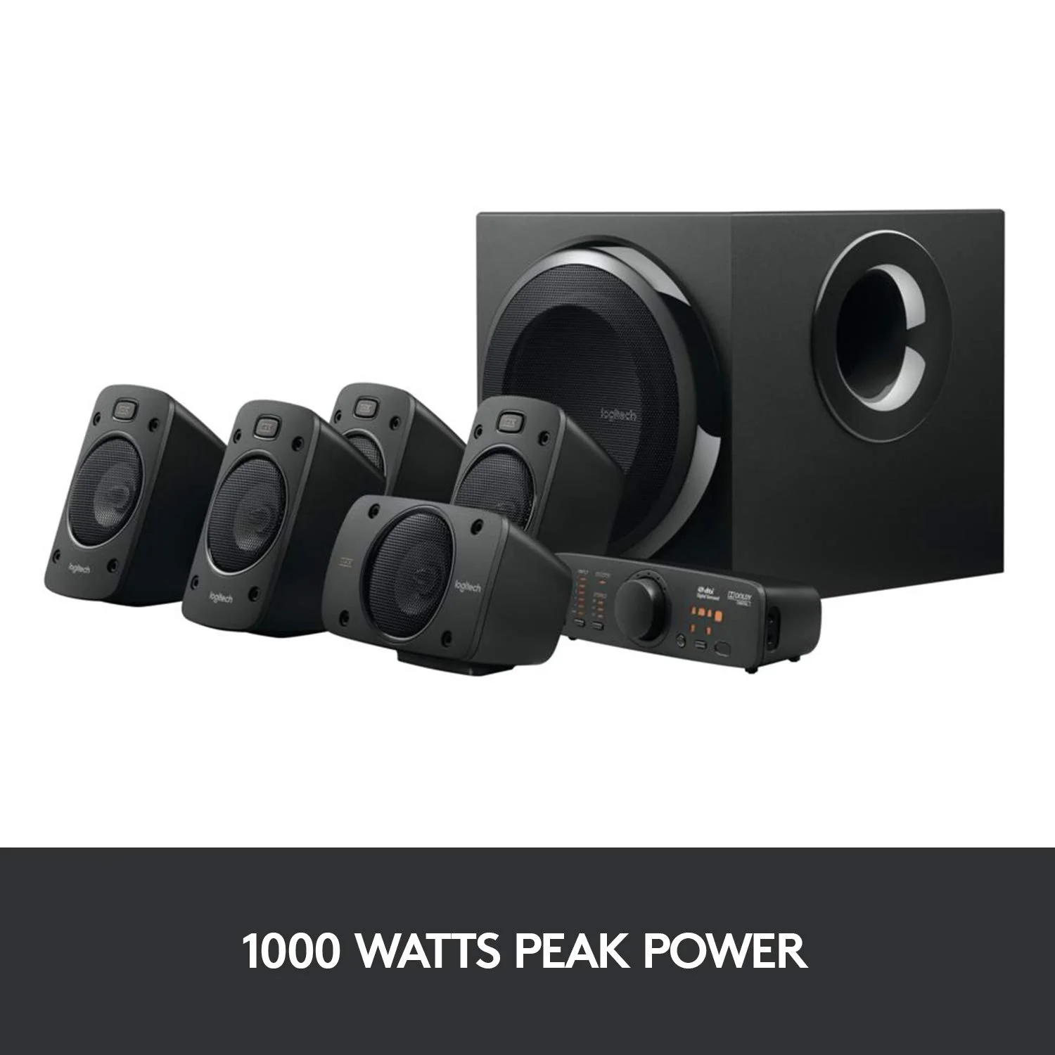 Logitech Z906 5.1 Sound System, Lautsprecher mit 1000 Watt Surround Sound, THX, Mehrere Audio-Eingänge, Fernbedienung, UK Stecker, PC/PS4/Xbox/Stereo-Anlage/TV/Smartphone/Tablet - Schwarz - Image 9