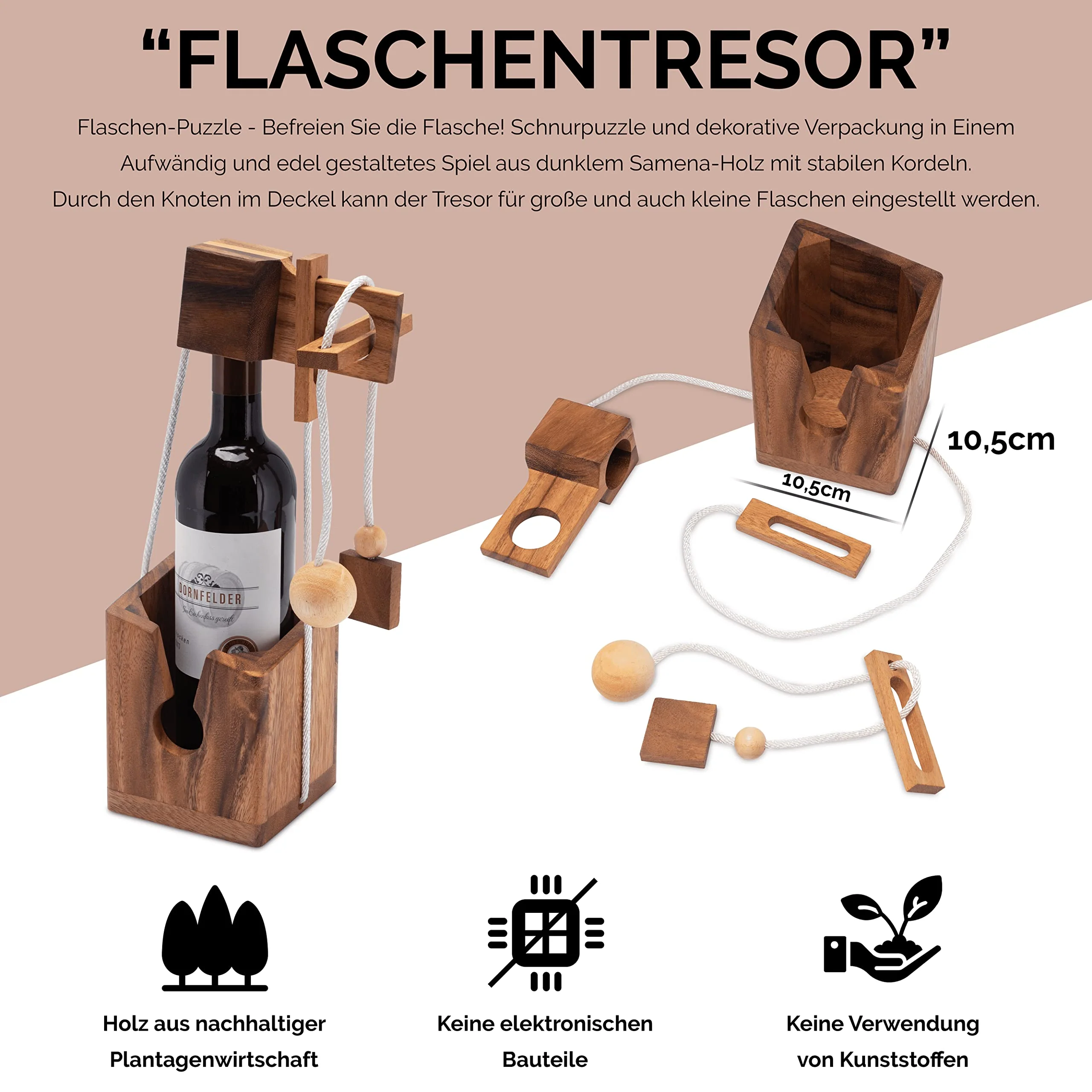 LOGOPLAY FlaschenTresor - Schnurpuzzle - Denkspiel - Knobelspiel - Geduldspiel - Logikspiel aus edlem Holz - Image 9