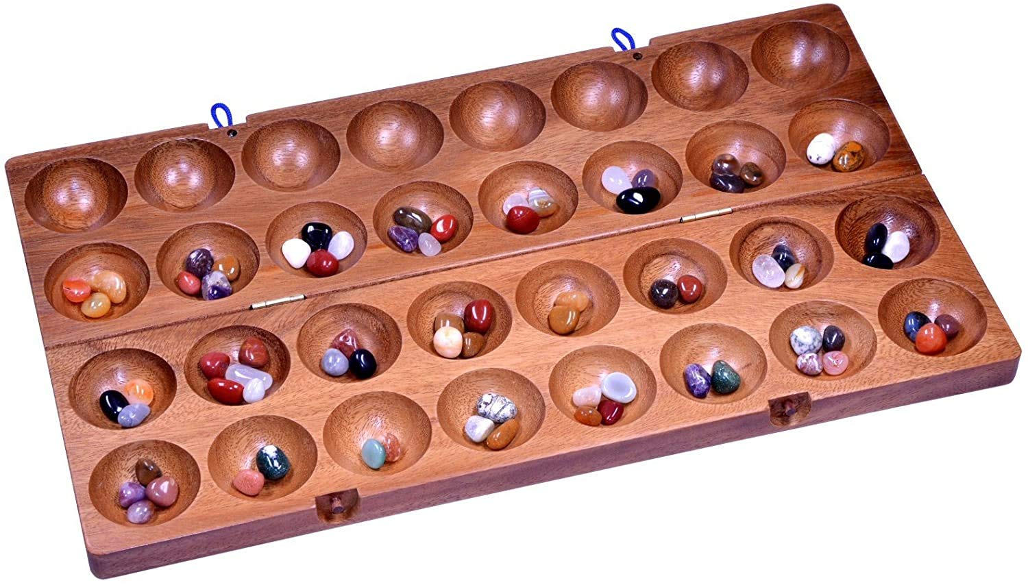LOGOPLAY Hus - Bao - Kalaha - Mancala - Steinchenspiel - Edelsteinspiel aus Samena-Holz inkl. Edelsteinen - Image 8