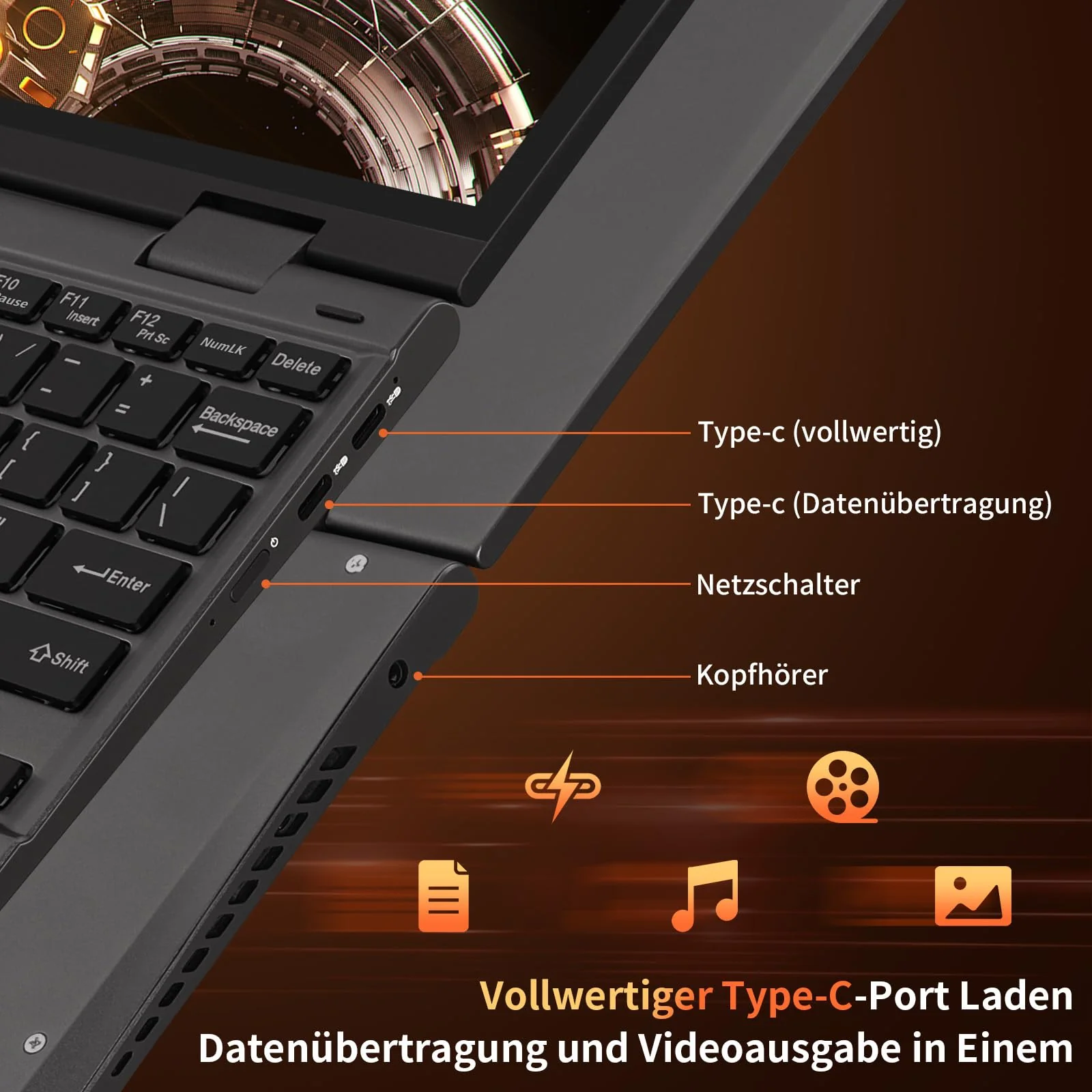 LONGEVINCE Mini Laptop, 10,95 Zoll Ultrabook Laptop, 2000 * 1200 Touch Display, Celeron N95 (bis zu 3,4 GHz),16 GB DDR5 RAM,Convertible,QWERTZ-Tastatur,Windows 11,2X Type-C,BT 5.0 (Grau, 16G+512G) - Image 2