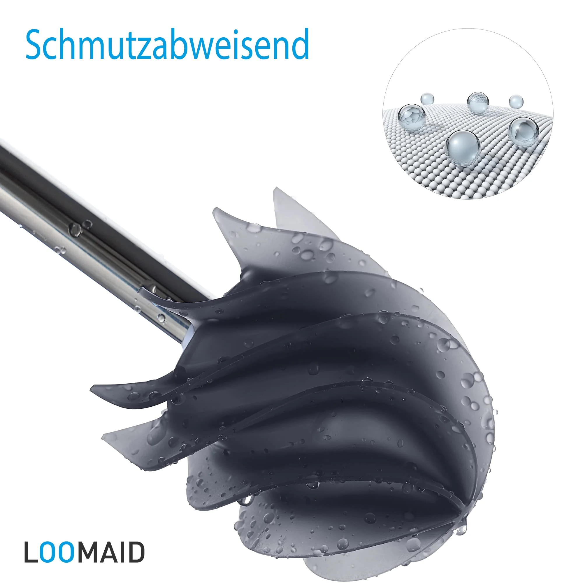 LOOMAID Silikon WC-Bürste mit Lotuseffekt – Made in Germany – Klobürste, Toilettenbürste mit Anti Rutsch Halter (Grau) - Image 5