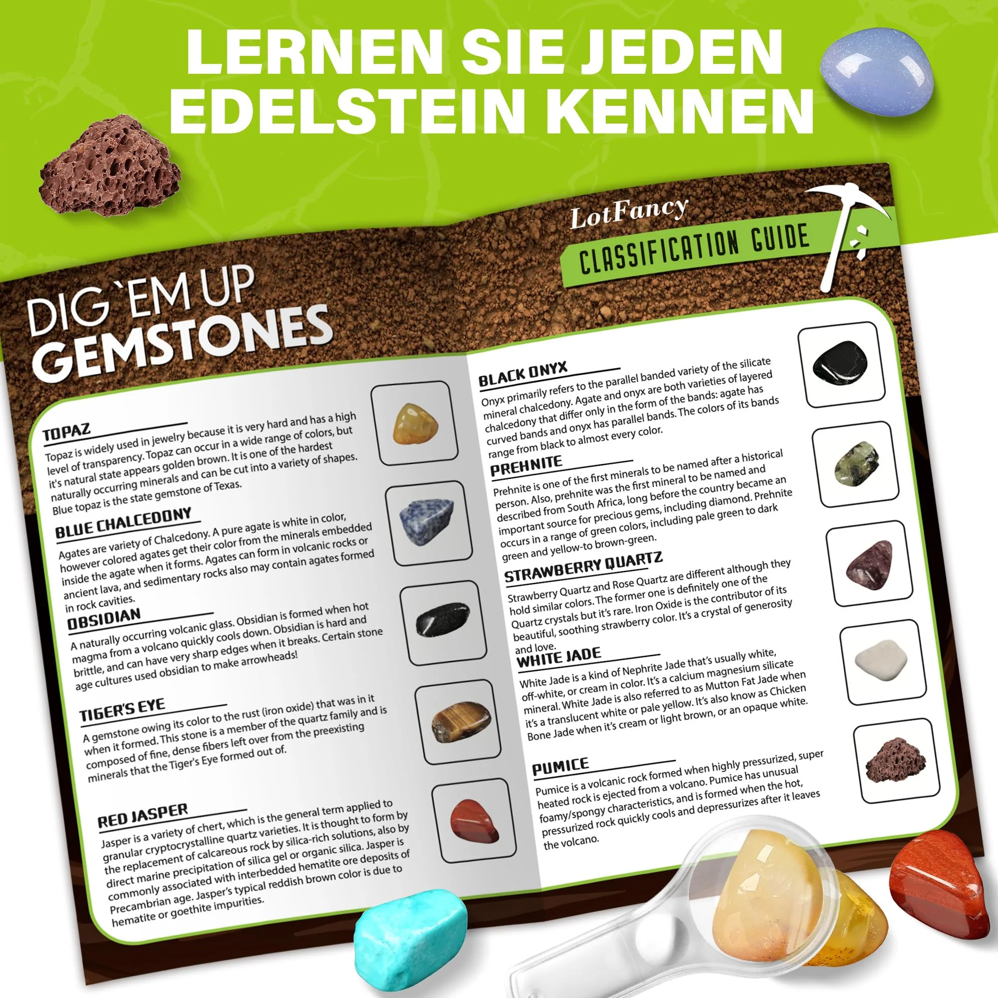 LotFancy Ausgrabungsset für Kinder, 20 Echte Edelsteine Ausgraben für Kinder ab 8 9 10 Jahren, Geschenk für Jungen und Mädchen - Image 3