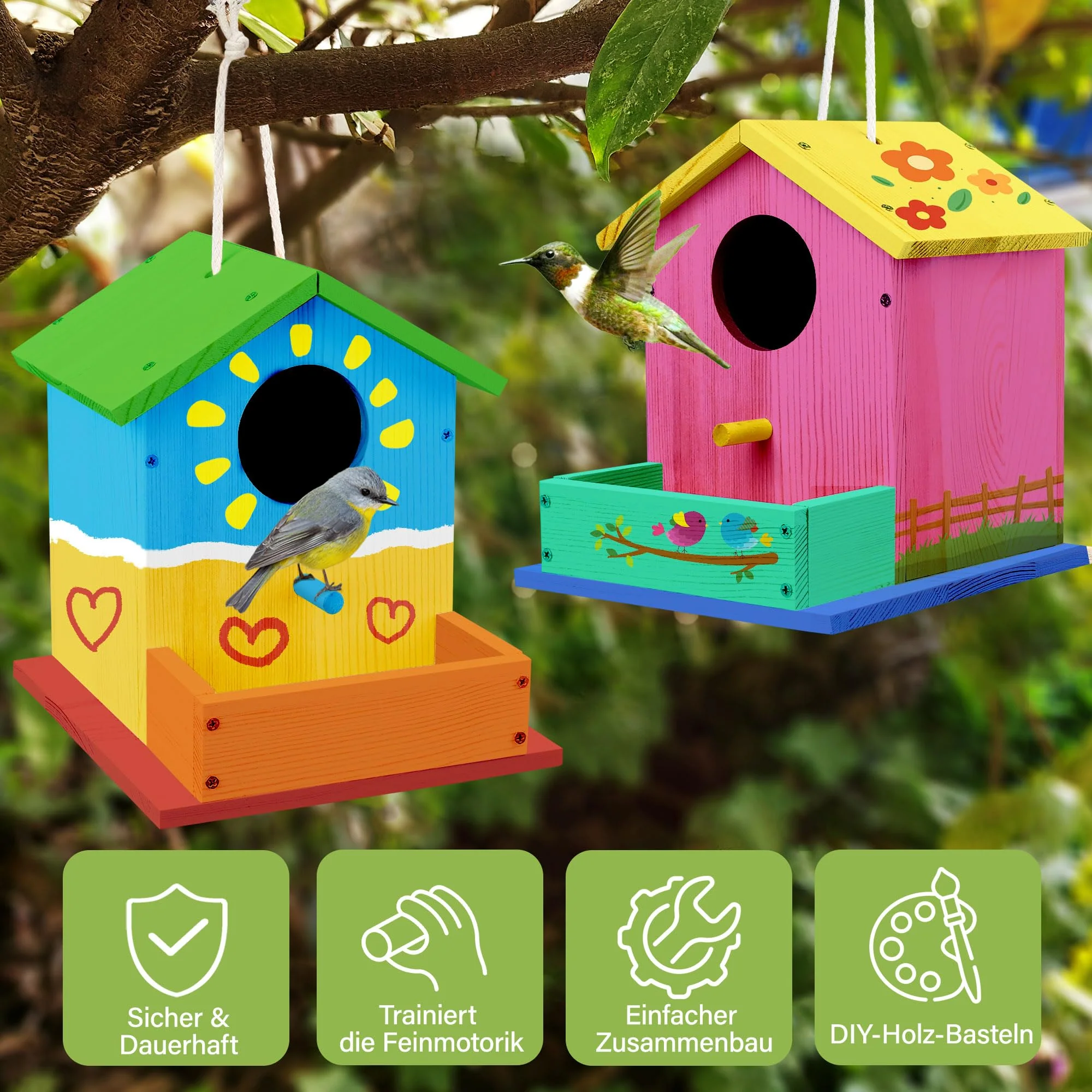 LotFancy Vogelhaus Bausatz für Kinder, Vogelhaus zum bemalen, Holz Bastelset, DIY Basteln Set für Kindergeburtstag, Ostern Geschenke für Mädchen Jungen Kleinkinder - Image 3