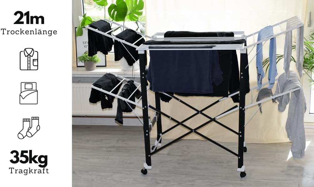 Loving Home® Faltbarer Wäscheständer, Standtrockner, Wäschetrockner Turm 175 x 83 x 112 cm mit Rollen, belastbar bis 35 kg, Trockenlänge 21 m - Image 13