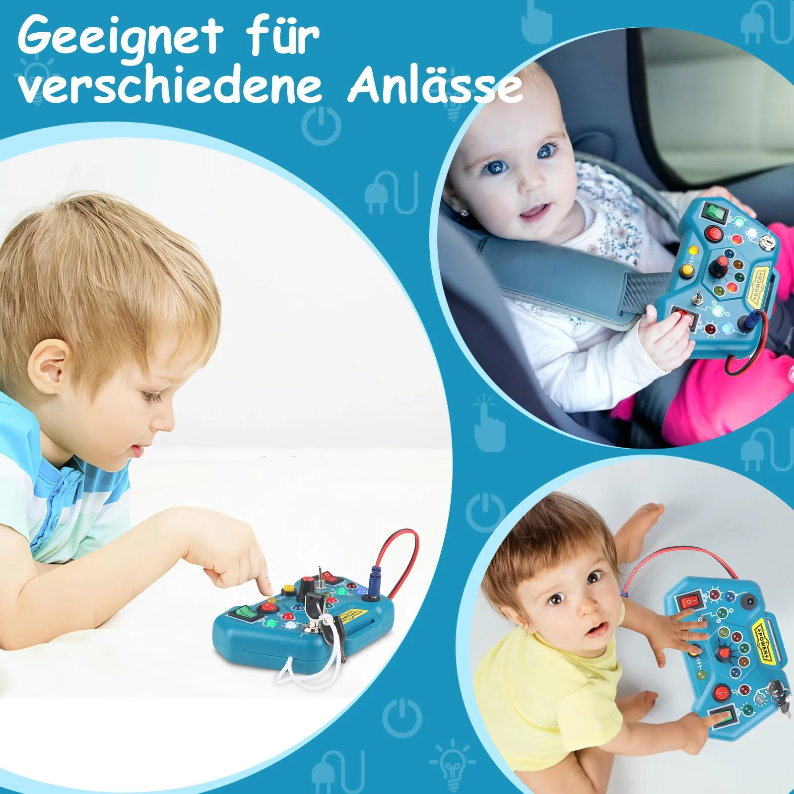Loyzico Montessori Busy Board für Kleinkinder Spielzeug ab 1Jahr, Baby Activity Board mit 8 LED Lichtschalter, Sensorisches Motorik Lernspielzeug Geschenk für 2 3 4 Jahre Jungen Mädchen - Image 3
