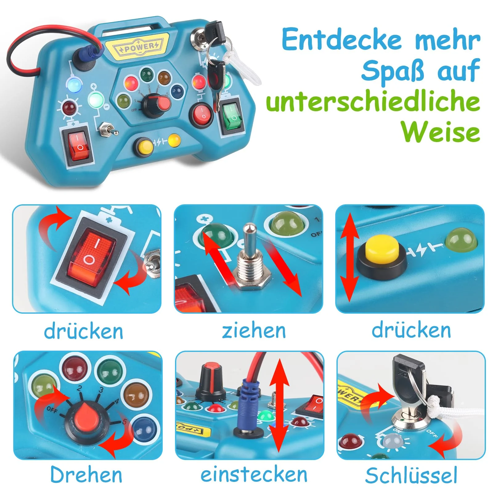 Loyzico Montessori Busy Board für Kleinkinder Spielzeug ab 1Jahr, Baby Activity Board mit 8 LED Lichtschalter, Sensorisches Motorik Lernspielzeug Geschenk für 2 3 4 Jahre Jungen Mädchen - Image 5
