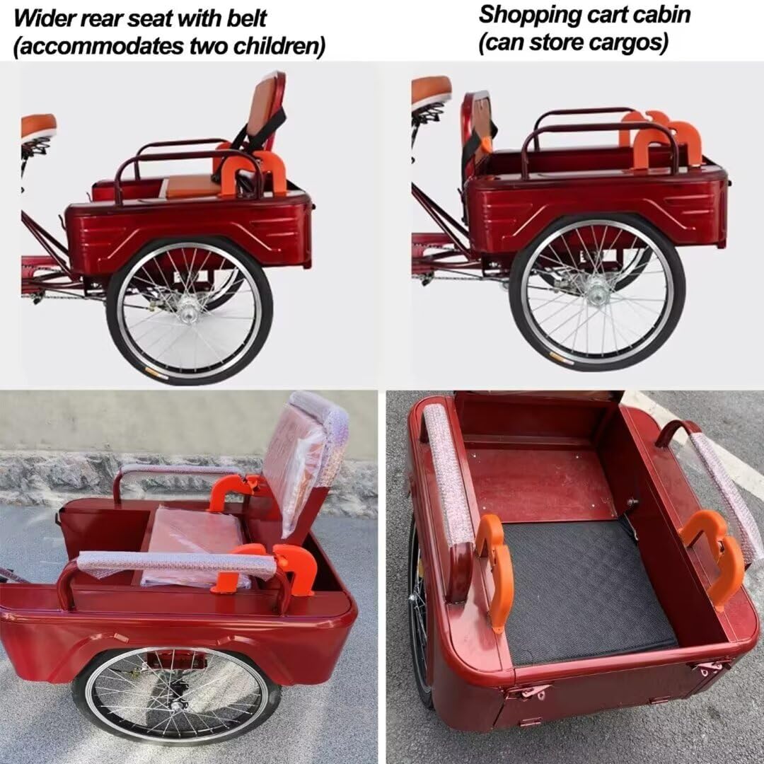 LSQXSS Outdoor-Cruiser-Fahrräder mit hinterer Kabine, älteres Roller-Dreirad mit hinterem Beifahrersitz, Freizeit-Einkaufswagen-Rikscha-Tretfahrrad für Erwachsene, Stoßdämpfer-Vordergabel - Image 3