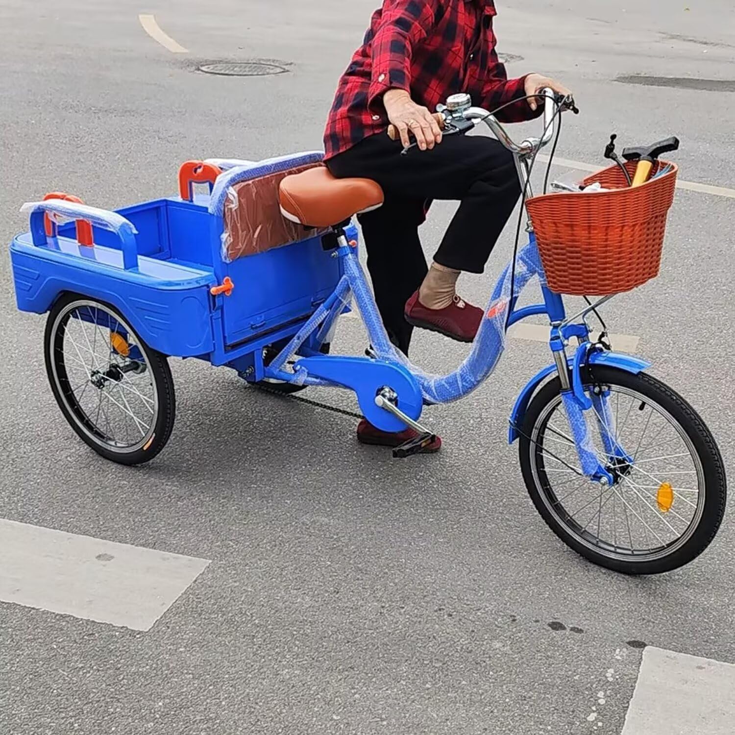 LSQXSS Outdoor-Cruiser-Fahrräder mit hinterer Kabine, älteres Roller-Dreirad mit hinterem Beifahrersitz, Freizeit-Einkaufswagen-Rikscha-Tretfahrrad für Erwachsene, Stoßdämpfer-Vordergabel - Image 6