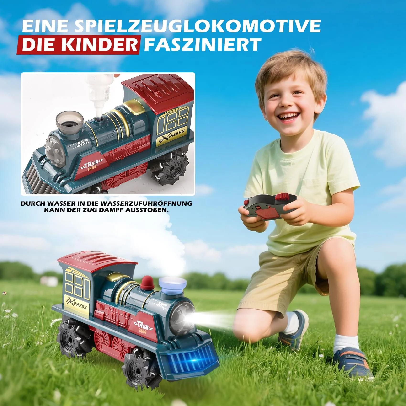 LTFIOON Ferngesteuertes Zug Spielzeug, 2.4GHz RC Dampflok mit Dampf, Licht & Sound, 4WD Eisenbahn mit Fernbedienung, 360° Drehung,Ferngesteuertes Auto Kinder ab 6 Jahren - Image 2