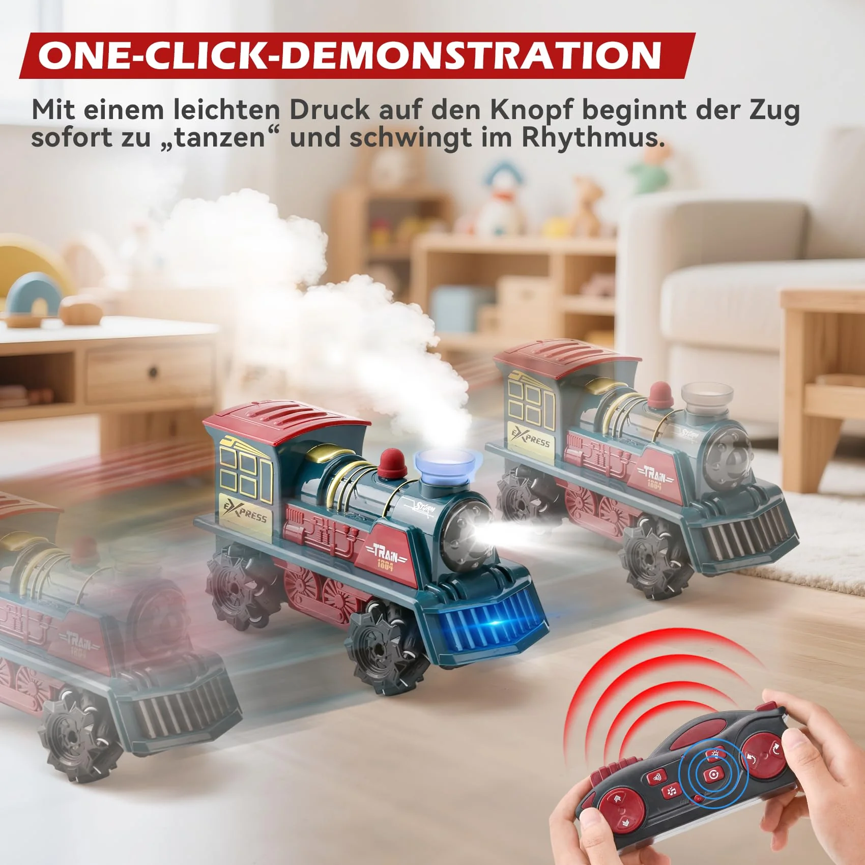 LTFIOON Ferngesteuertes Zug Spielzeug, 2.4GHz RC Dampflok mit Dampf, Licht & Sound, 4WD Eisenbahn mit Fernbedienung, 360° Drehung,Ferngesteuertes Auto Kinder ab 6 Jahren - Image 3