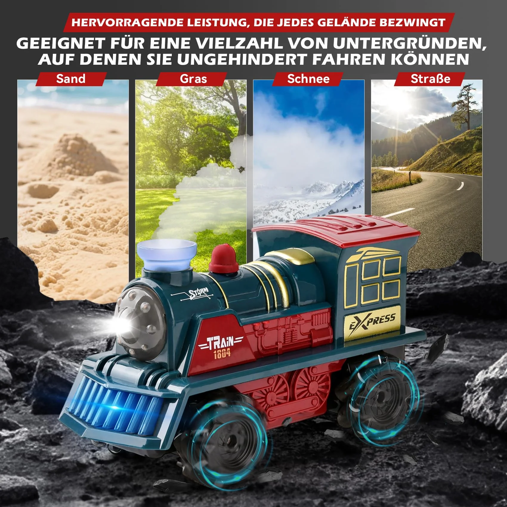 LTFIOON Ferngesteuertes Zug Spielzeug, 2.4GHz RC Dampflok mit Dampf, Licht & Sound, 4WD Eisenbahn mit Fernbedienung, 360° Drehung,Ferngesteuertes Auto Kinder ab 6 Jahren - Image 4
