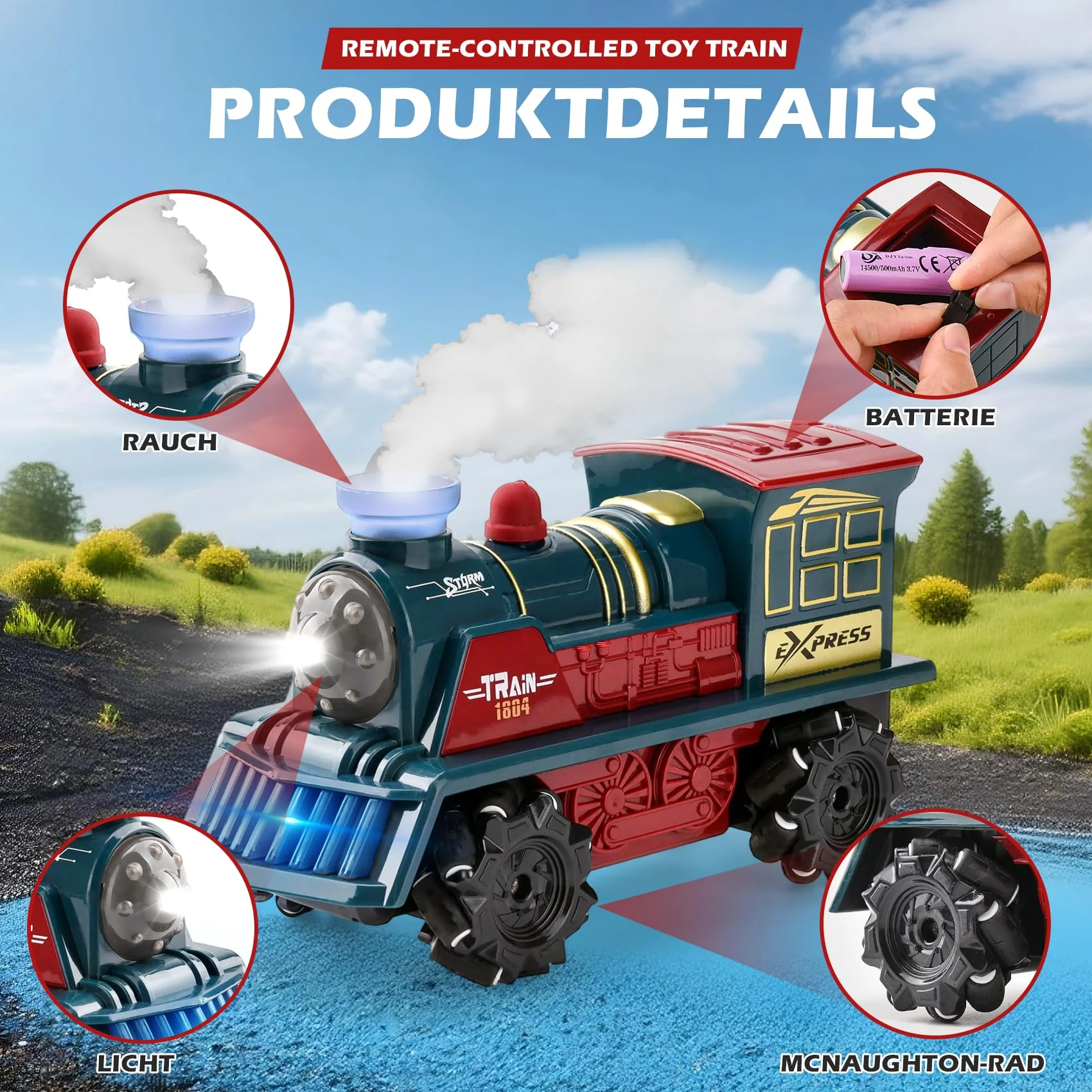 LTFIOON Ferngesteuertes Zug Spielzeug, 2.4GHz RC Dampflok mit Dampf, Licht & Sound, 4WD Eisenbahn mit Fernbedienung, 360° Drehung,Ferngesteuertes Auto Kinder ab 6 Jahren - Image 5