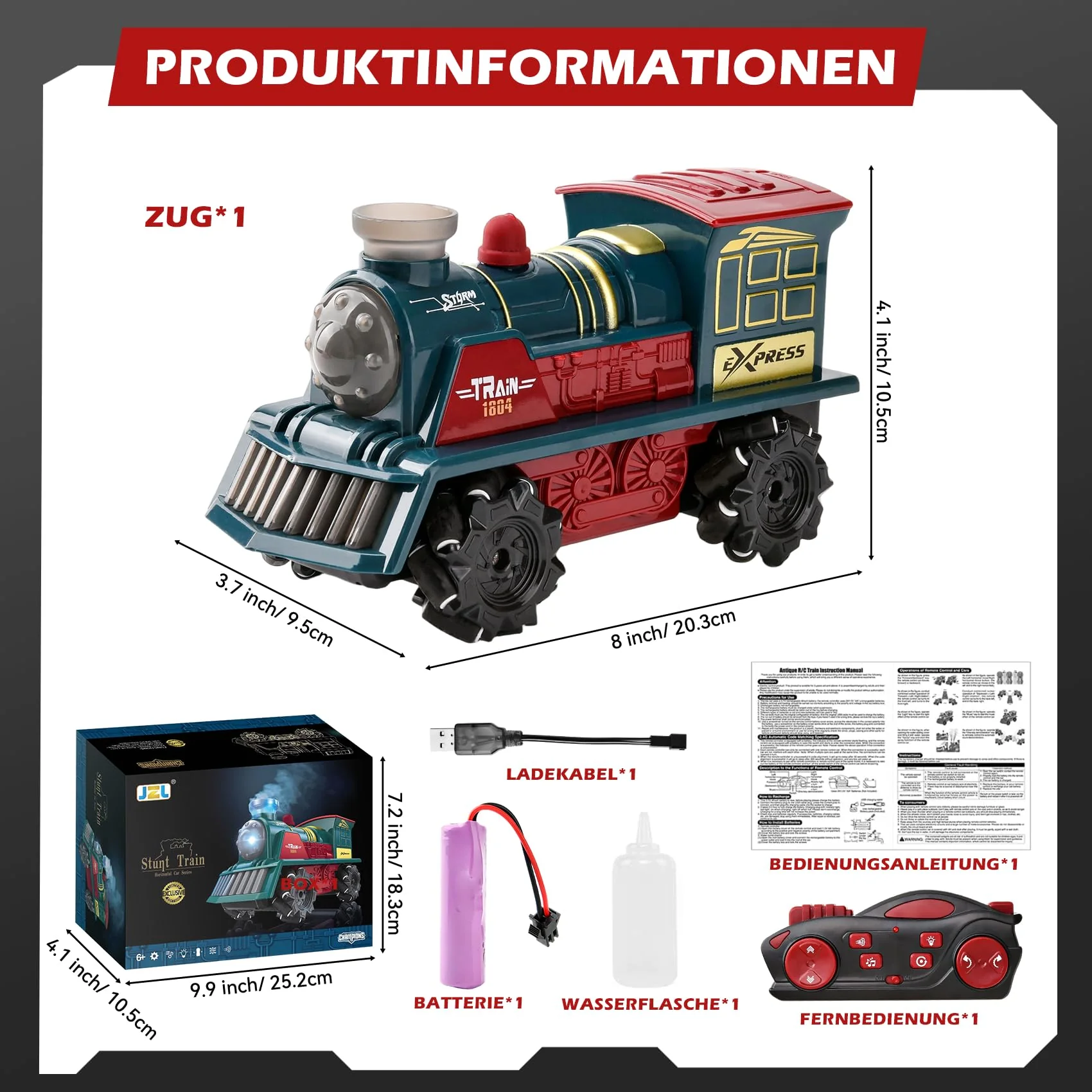 LTFIOON Ferngesteuertes Zug Spielzeug, 2.4GHz RC Dampflok mit Dampf, Licht & Sound, 4WD Eisenbahn mit Fernbedienung, 360° Drehung,Ferngesteuertes Auto Kinder ab 6 Jahren - Image 6