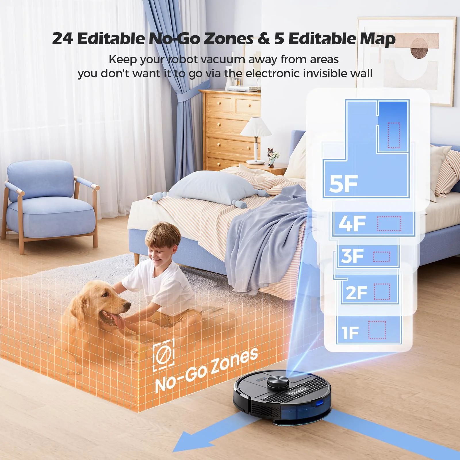 Lubluelu Saugroboter mit Wischfunktion 3-1, 4500Pa Staubsauger Roboter mit Lasernavigation, 54 dB Roboterstaubsauger mit Anti-Siphon-Technologie, 150 Min Laufzeit, APP Steuerung, 24 No-Go Zonen (SL68) - Image 4