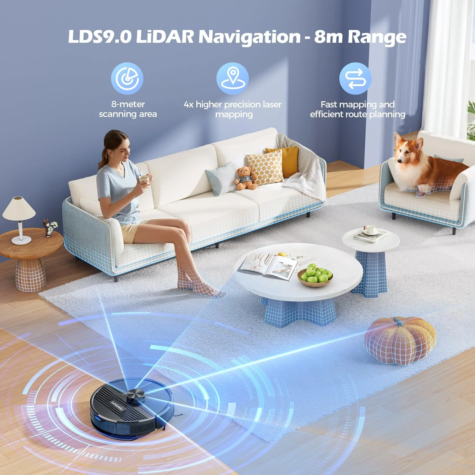 Lubluelu Saugroboter mit Wischfunktion 3-1, 4500Pa Staubsauger Roboter mit Lasernavigation, 54 dB Roboterstaubsauger mit Anti-Siphon-Technologie, 150 Min Laufzeit, APP Steuerung, 24 No-Go Zonen (SL68) - Image 9