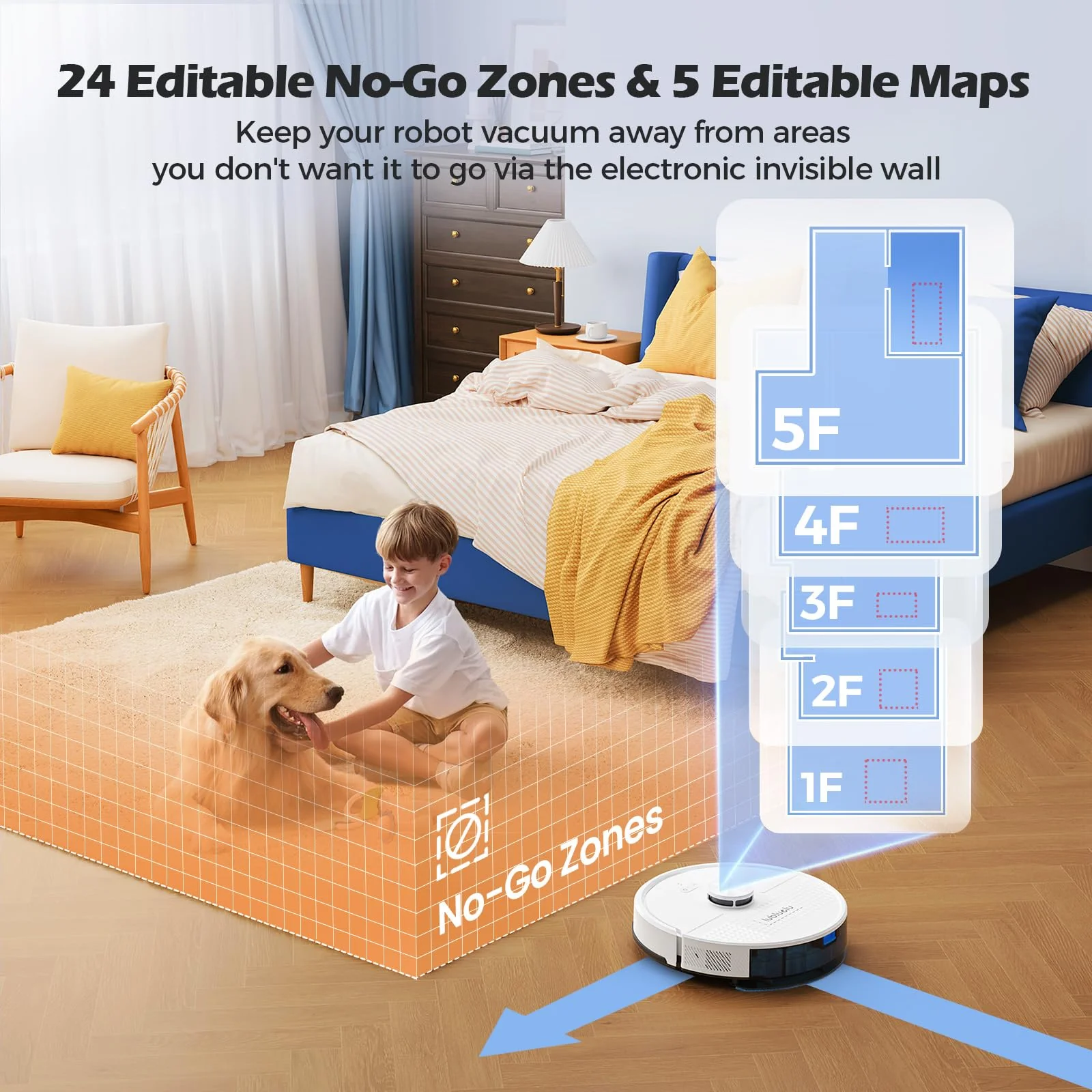 Lubluelu Saugroboter mit Wischfunktion 3-1, 4500Pa Staubsauger Roboter mit Lasernavigation, Roboterstaubsauger SL68 mit Anti-Siphon-Technologie, 150 Min Laufzeit, APP Steuerung, 24 No-Go Zonen (Weiß) - Image 3