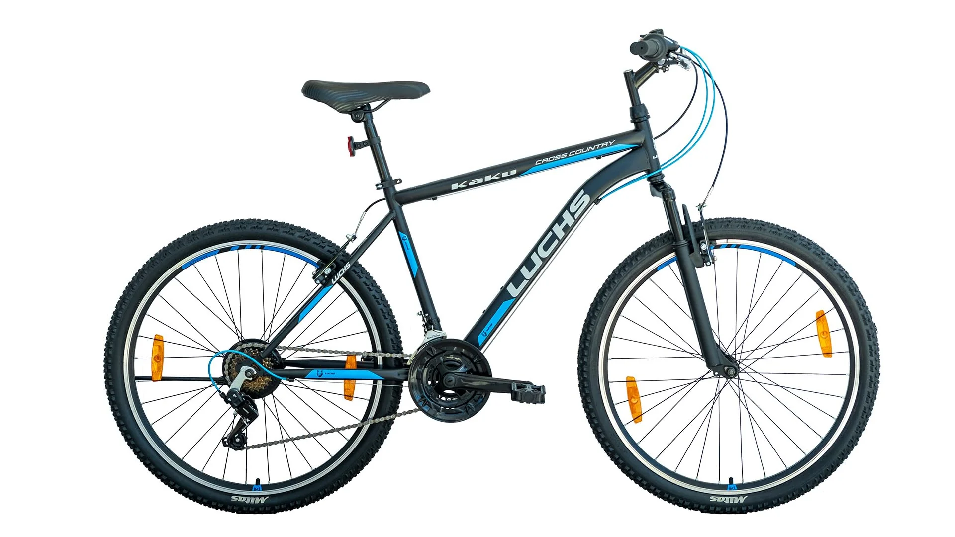 LUCHS "Kaku & Titan Mountainbike, MTB Jungen und Herrenfahrrad Vielseitiges Fahrrad mit 24", 26", 27.5" oder 29" und Federgabel (Schwarz/Blau, 26" Zoll (V-Brake)) - Image 6