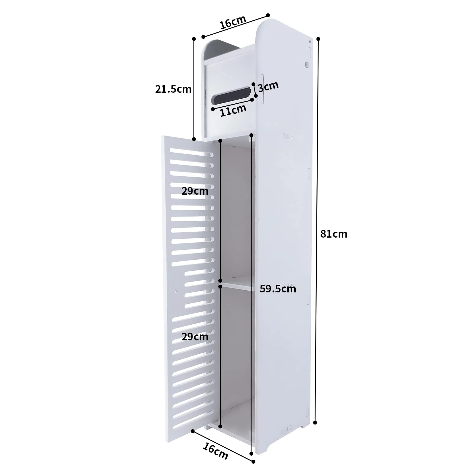 Lucn Kleiner Badezimmer-Eckschrank mit Türen und Regalen, schmales Waschbecken für Wohnzimmer, Küche, Flur, 81 x 16 x 16 cm - Image 4
