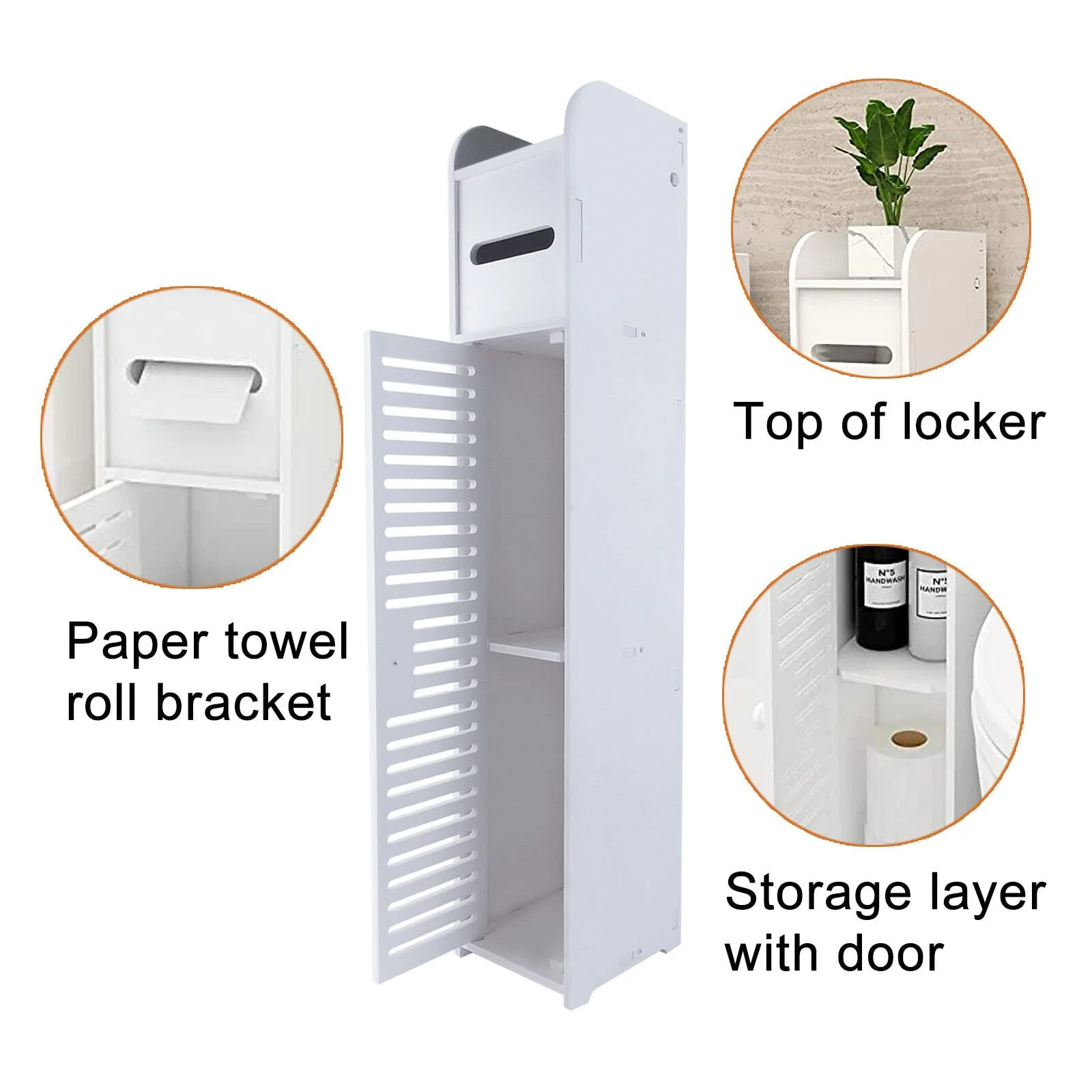 Lucn Kleiner Badezimmer-Eckschrank mit Türen und Regalen, schmales Waschbecken für Wohnzimmer, Küche, Flur, 81 x 16 x 16 cm - Image 6