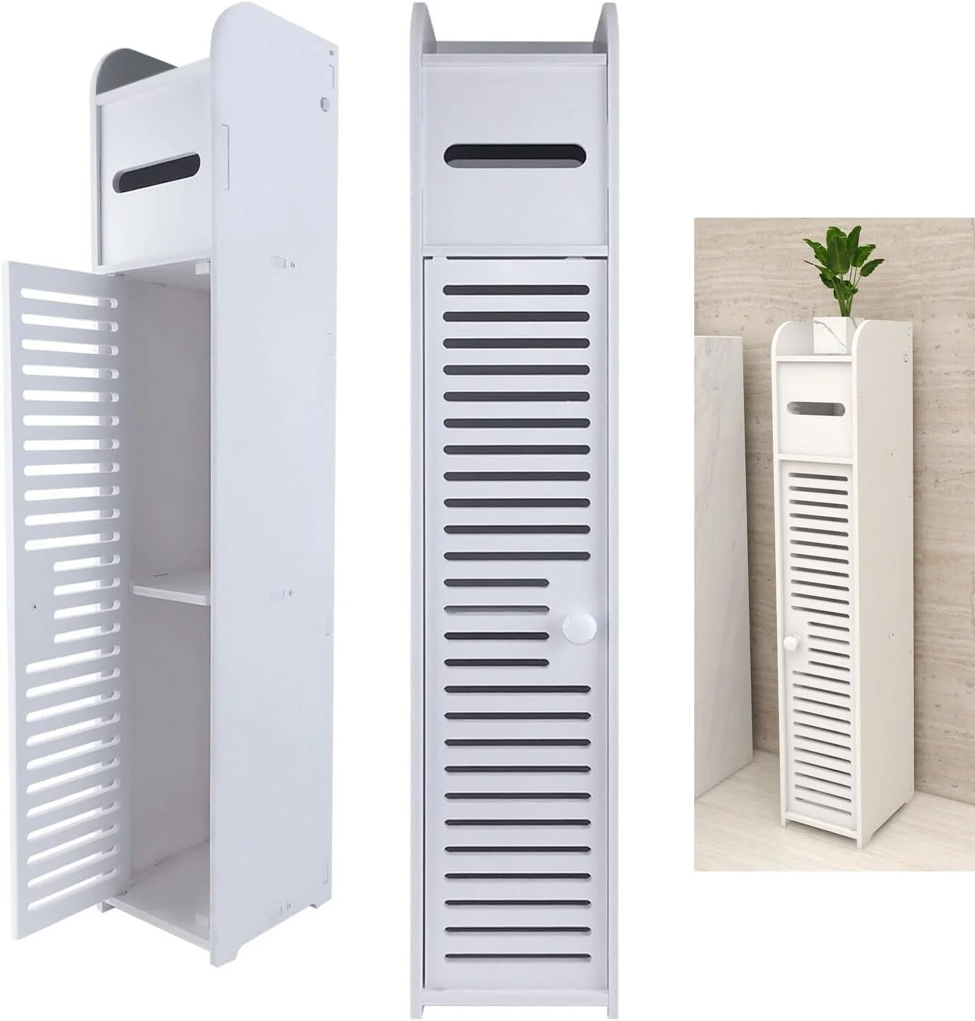 Lucn Kleiner Badezimmer-Eckschrank mit Türen und Regalen, schmales Waschbecken für Wohnzimmer, Küche, Flur, 81 x 16 x 16 cm - Image 7