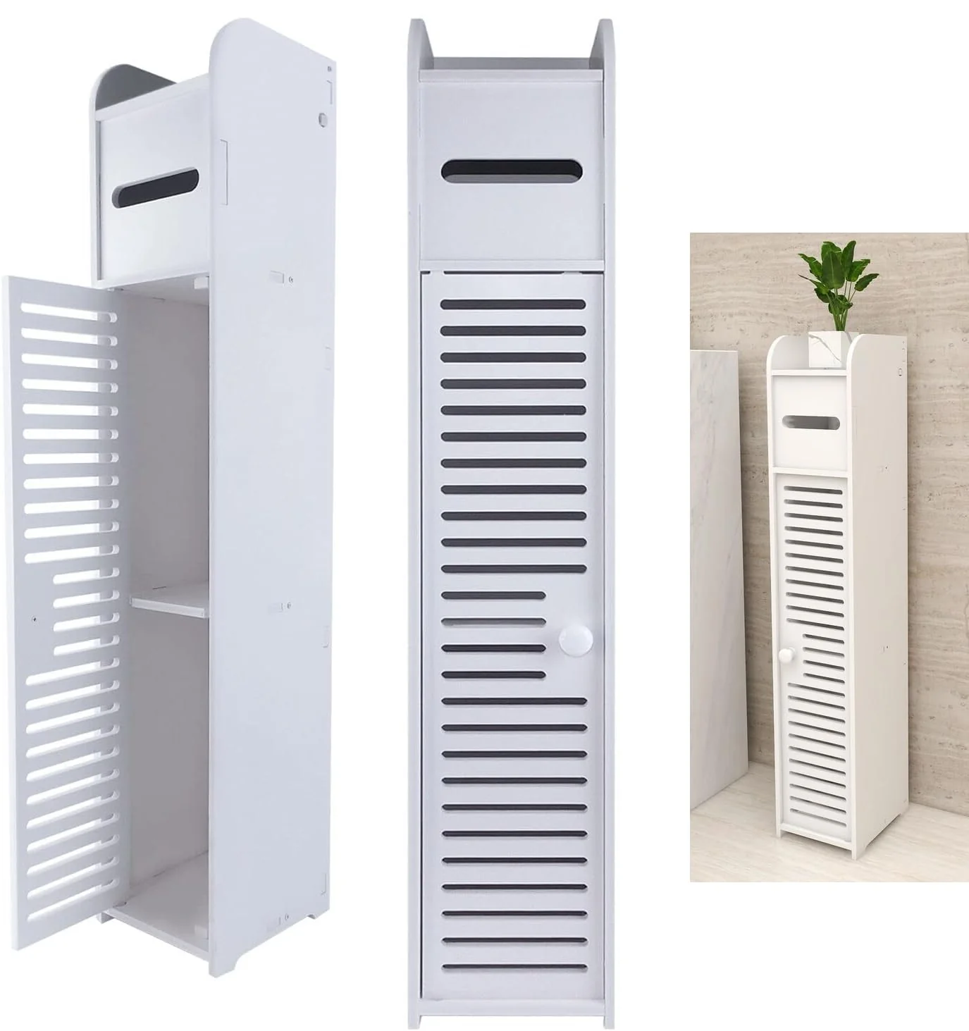 Lucn Kleiner Badezimmer-Eckschrank mit Türen und Regalen, schmales Waschbecken für Wohnzimmer, Küche, Flur, 81 x 16 x 16 cm - Image 9
