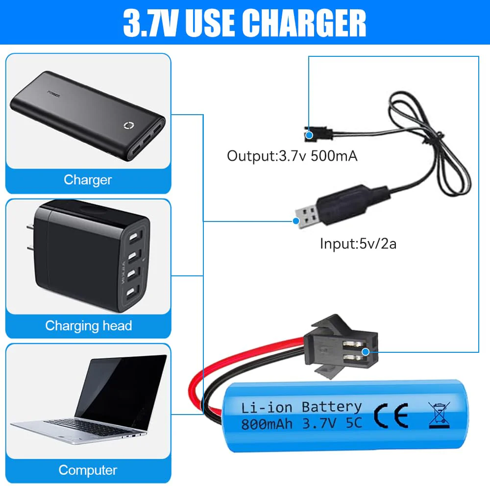 LUFEIS 2 Stück 800mAh 3.7V RC Akku, Wiederaufladbare Lithium-Batterien mit UBS Ladekabel SM-2P Stecker, Rechargeable Battery Compatible Für RC Fahrzeuge, Boote, Panzer, Auto, Roboter, Stunt Car - Image 5