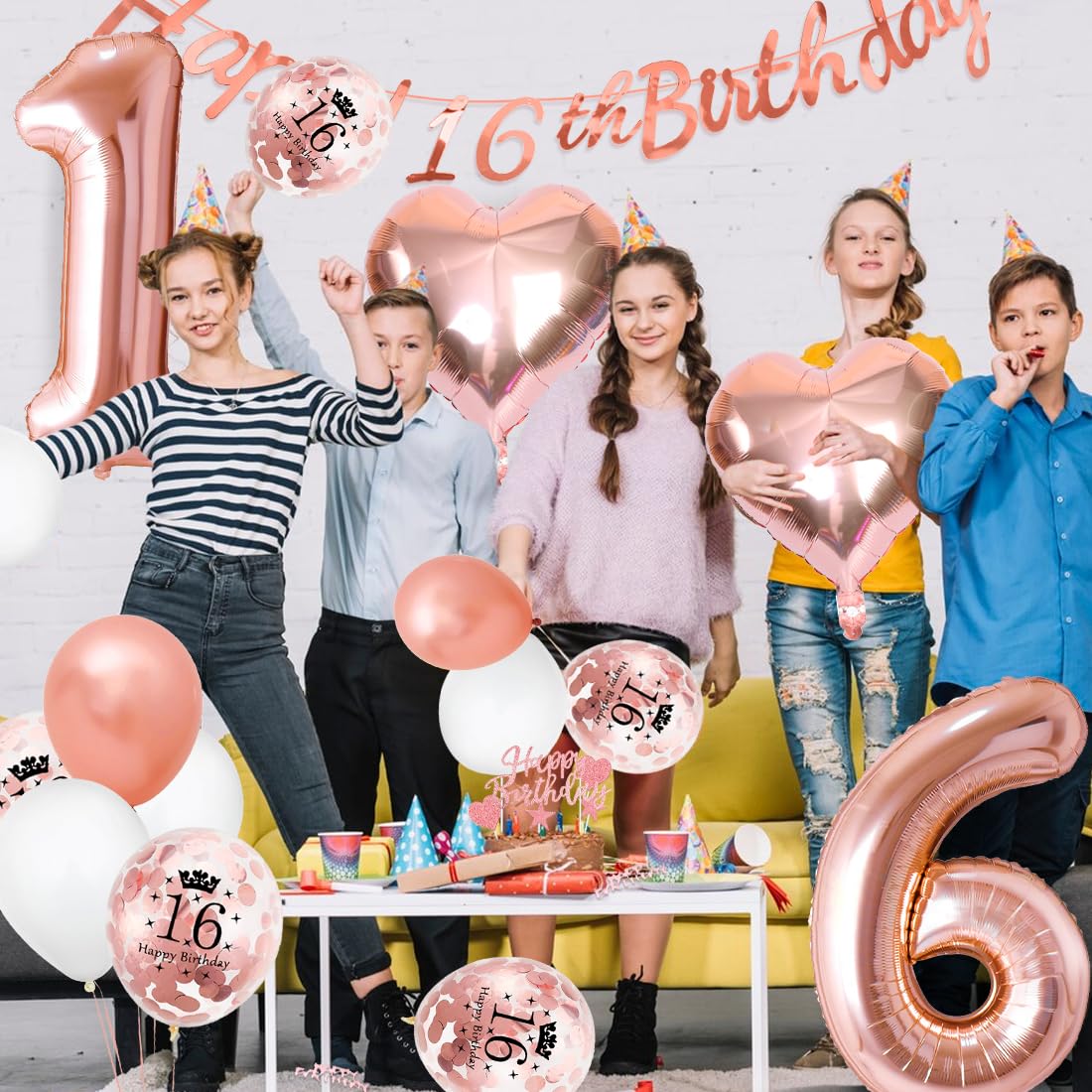 Luftballon 16. Geburtstag Roségold, Geburtstagsdeko 16 Jahr, Ballon 16. Geburtstag, Riesen Folienballon Zahl 16, Happy Birthday Folienballon 16, Ballon 16 Deko zum Geburtstag Frauen - Image 4