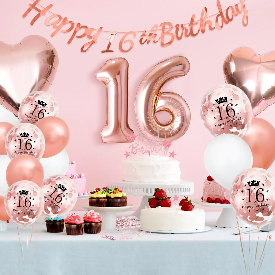 Luftballon 16. Geburtstag Roségold, Geburtstagsdeko 16 Jahr, Ballon 16. Geburtstag, Riesen Folienballon Zahl 16, Happy Birthday Folienballon 16, Ballon 16 Deko zum Geburtstag Frauen - Image 5