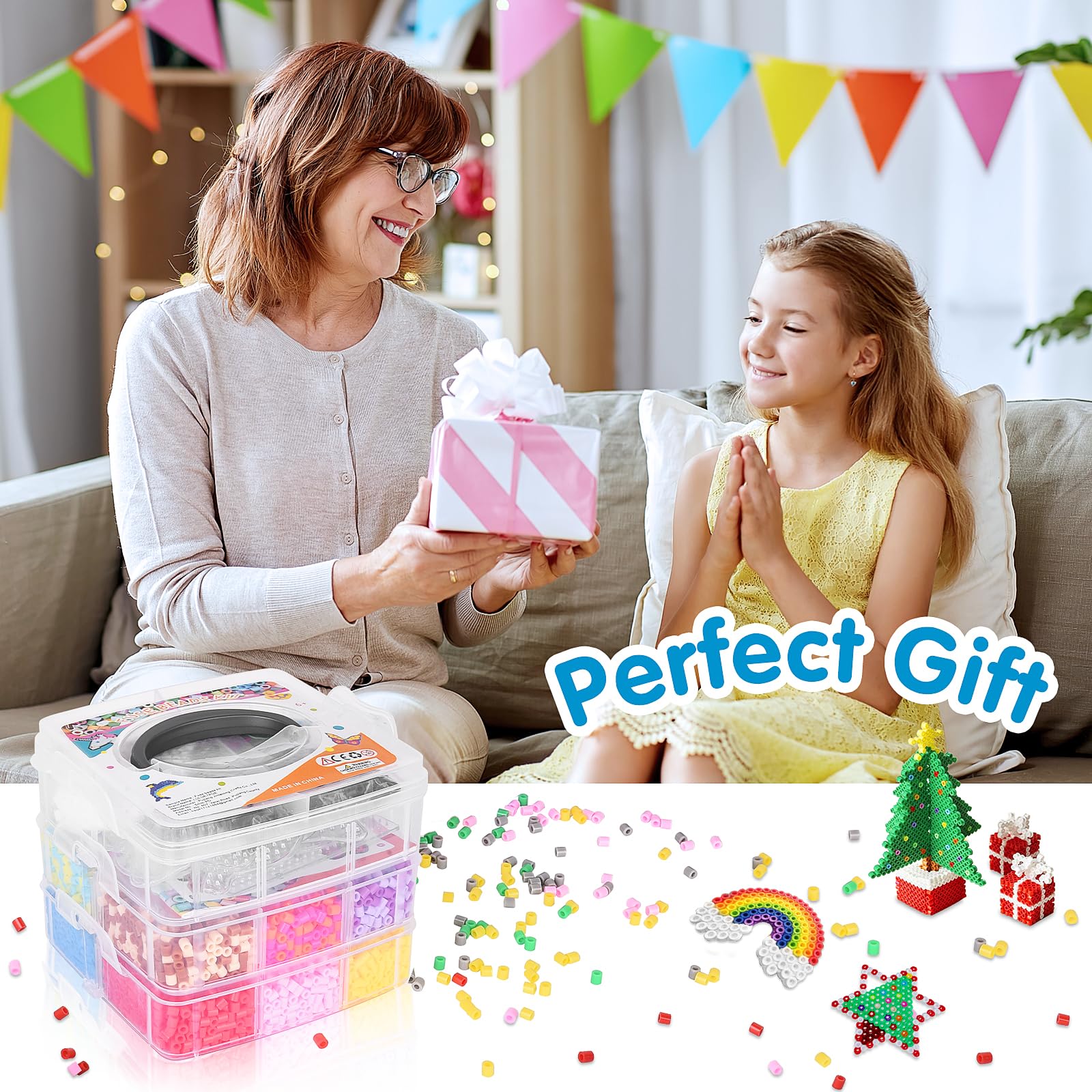 LULUETPUE Bügelperlen Set, Steckperlen mit Aufbewahrungsbox, Platten, Benutzerführung, Kinder DIY Perlen für Schmuck Deko, Verzierungen und 3d Geschenk Bastelideen ab 3 jahre(5mm,20 Farbe) - Image 2