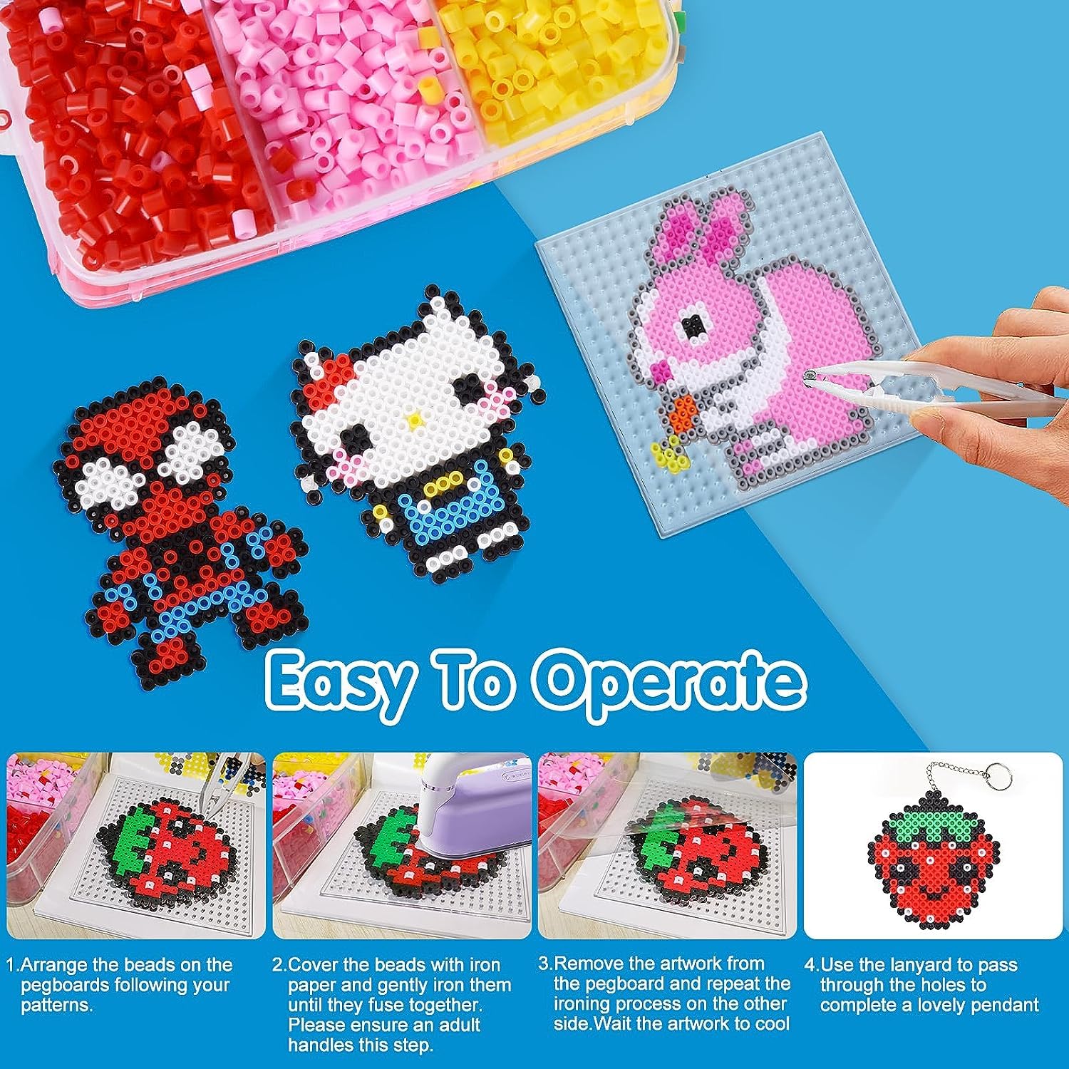 LULUETPUE Bügelperlen Set, Steckperlen mit Aufbewahrungsbox, Platten, Benutzerführung, Kinder DIY Perlen für Schmuck Deko, Verzierungen und 3d Geschenk Bastelideen ab 3 jahre(5mm,20 Farbe) - Image 7