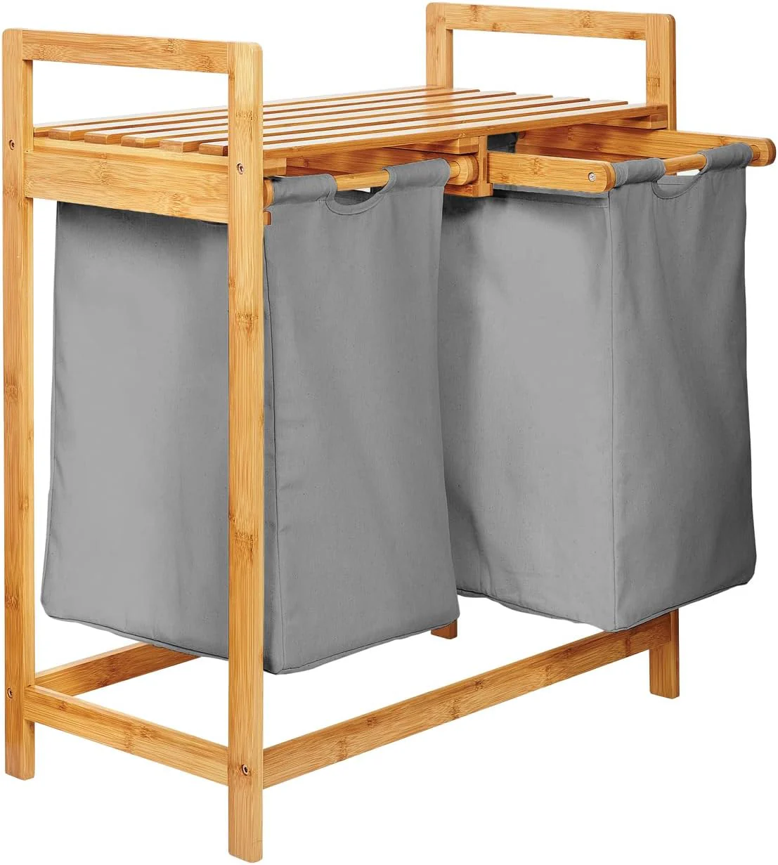 Lumaland Wäschekorb Bambus mit 2 ausziehbaren Wäschesäcken | Pflegeleichtes Material, unempfindlich gegen Nässe und leicht abwischbar | Höhe ca. 73cm x 64cm Breite x 33cm Tiefe [Dunkelgrau] - Image 10