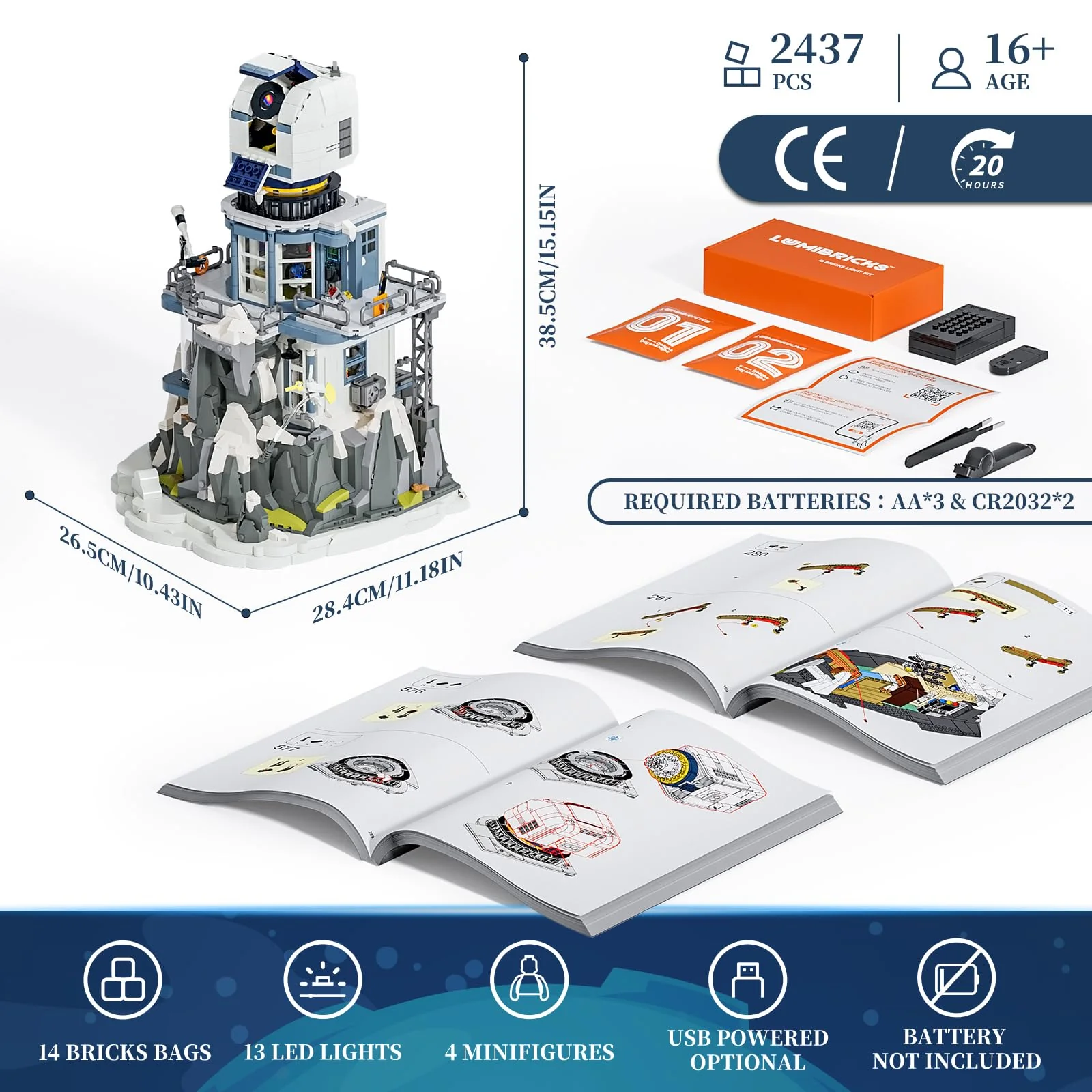 Lumibricks Alpine Sternwarte Modellbausatz mit Licht, Modular Building mit Sternenhimmel Projektor,2437Pcs, Geschenke für Astronomie-Enthusiasten,für Jugendliche und Erwachsene,L9091 - Image 2