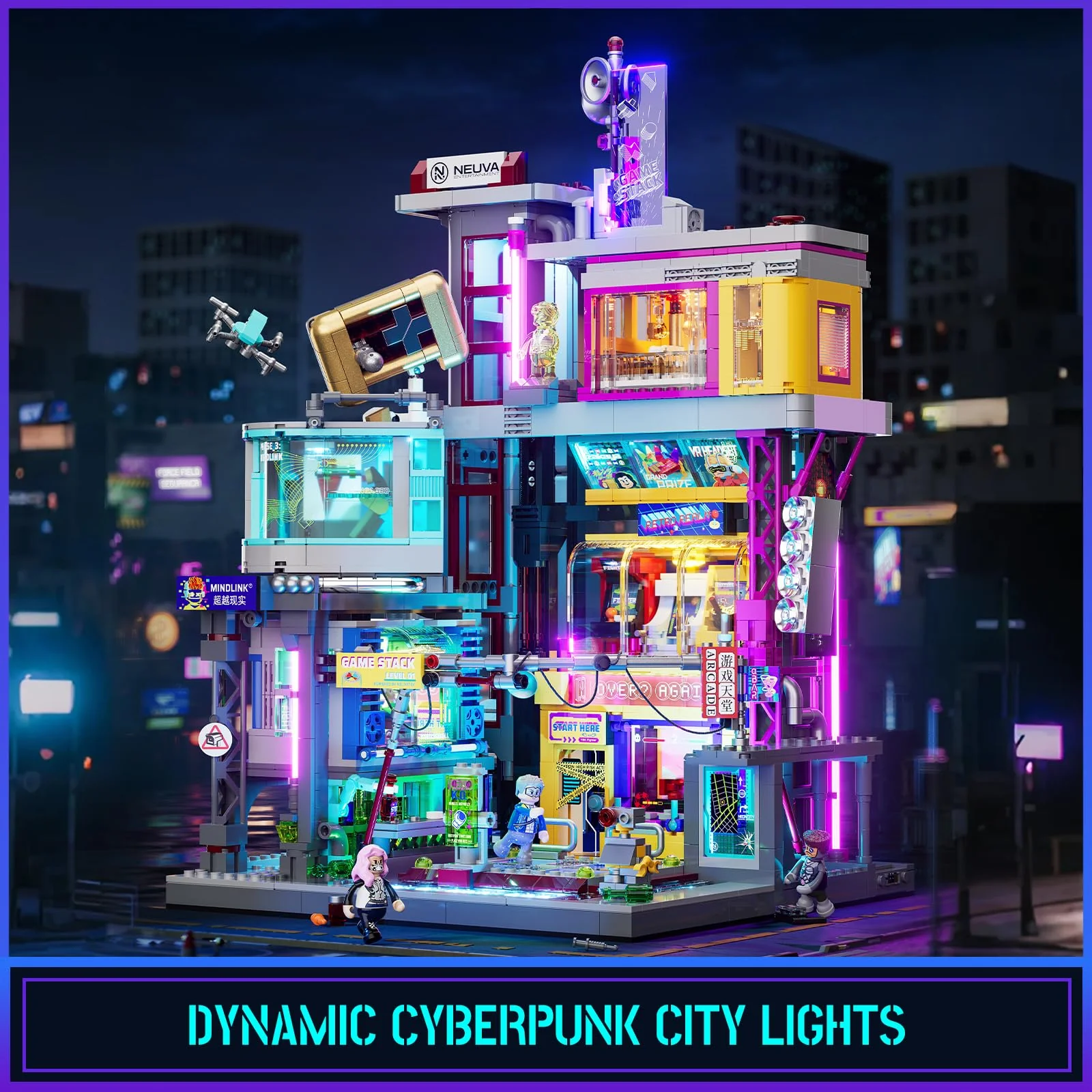 Lumibricks Cyberpunk Spielhalle Licht Bausteine Set – 2580 Klemmbausteine, Modulares Gebäude mit abnehmbaren Mechanismen, Geschenkidee für Erwachsene & Sci-Fi Fans - Image 2