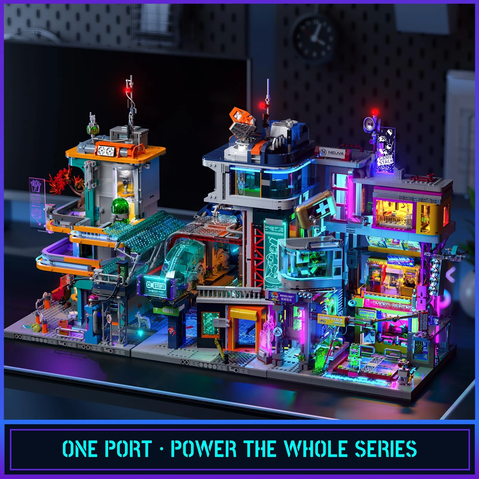 Lumibricks Cyberpunk Spielhalle Licht Bausteine Set – 2580 Klemmbausteine, Modulares Gebäude mit abnehmbaren Mechanismen, Geschenkidee für Erwachsene & Sci-Fi Fans - Image 3