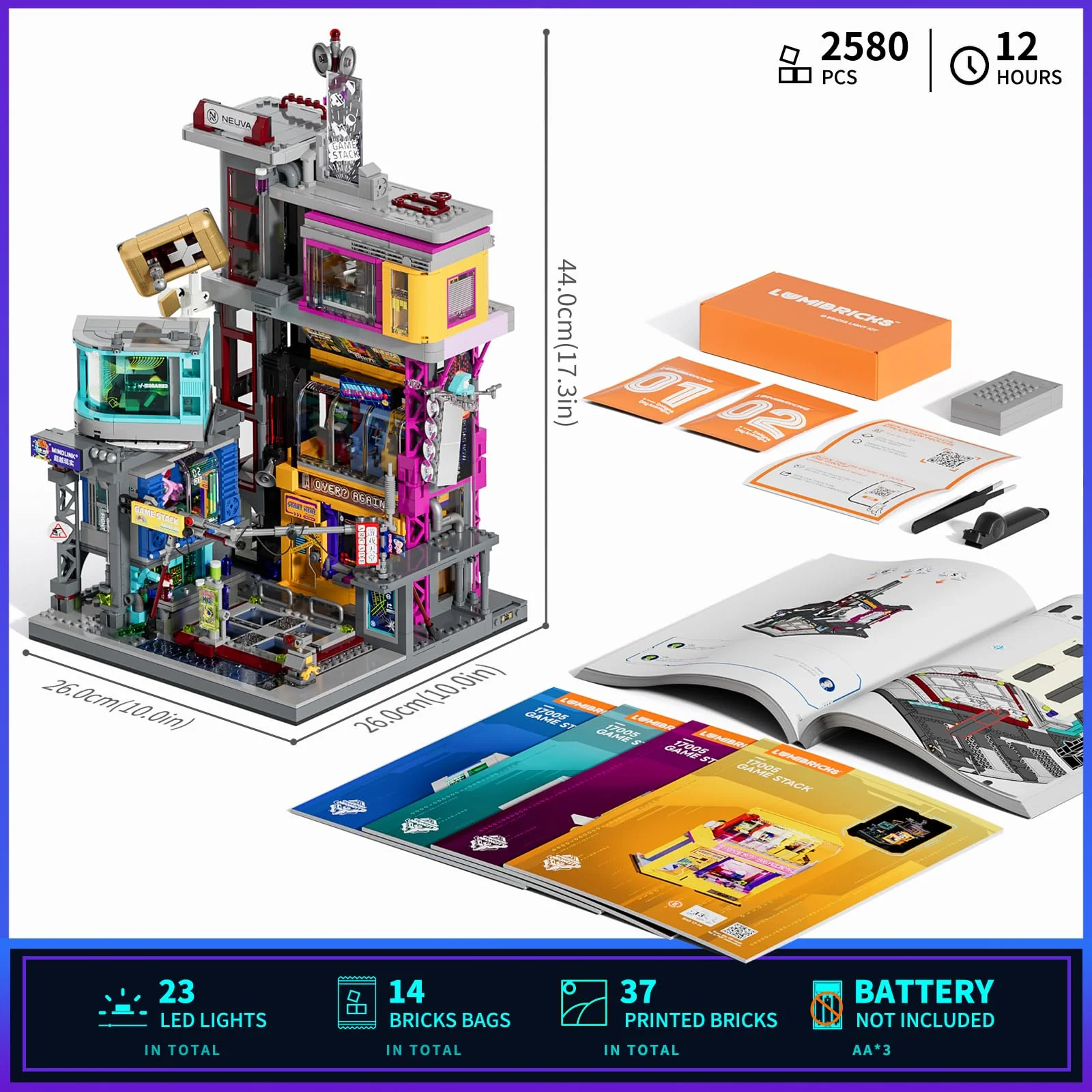 Lumibricks Cyberpunk Spielhalle Licht Bausteine Set – 2580 Klemmbausteine, Modulares Gebäude mit abnehmbaren Mechanismen, Geschenkidee für Erwachsene & Sci-Fi Fans - Image 4