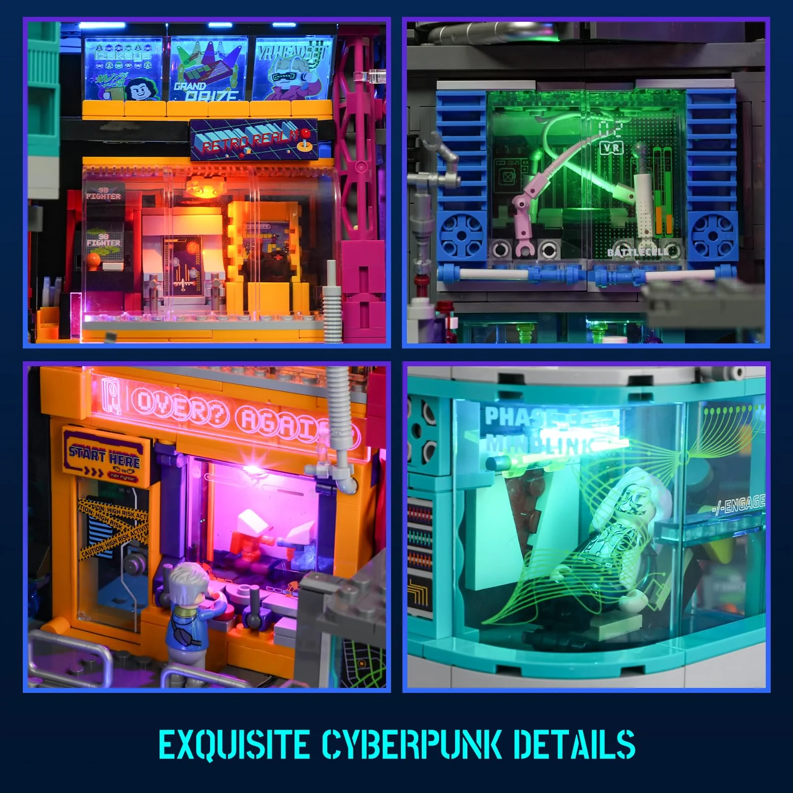 Lumibricks Cyberpunk Spielhalle Licht Bausteine Set – 2580 Klemmbausteine, Modulares Gebäude mit abnehmbaren Mechanismen, Geschenkidee für Erwachsene & Sci-Fi Fans - Image 6