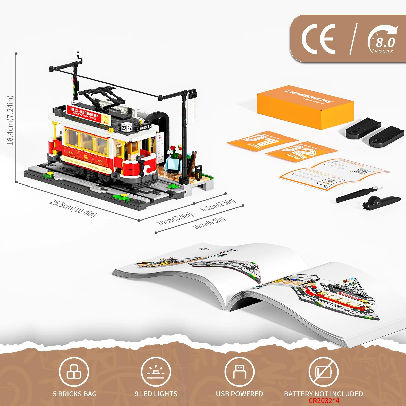 Lumibricks Heritage-Straßenbahn und -Haltestelle Bausatz mit Licht, Vintage-Dekor, mit 2 Szenen: Straßenbahn und Bar-Wagen, kompatibel mit Modular Buildings,1274Pcs,Alter 16+, L9084 - Image 2