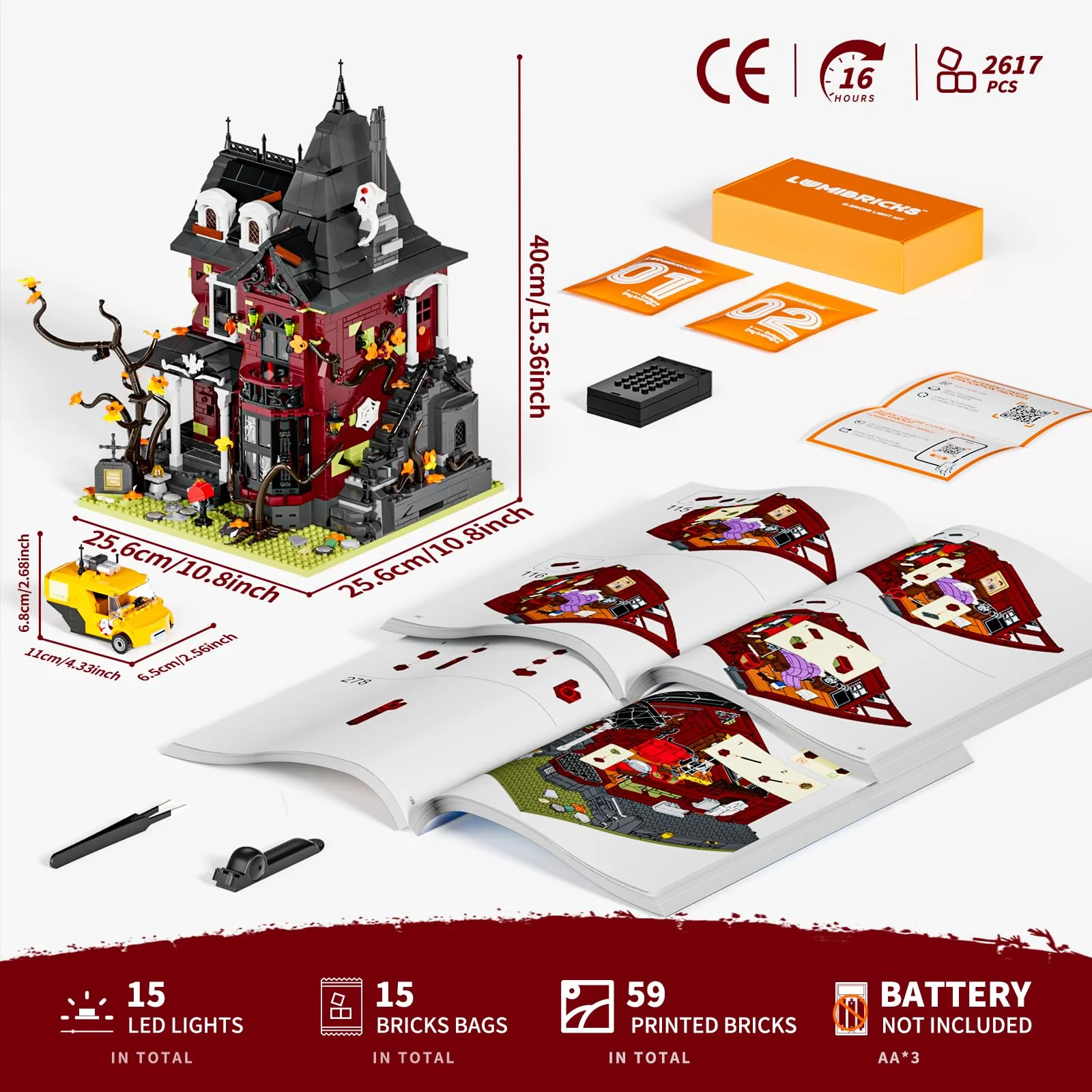 Lumibricks Mitternachtliche Geistervilla Klemmbausteine mit Beleuchtung 2617PCS, Leichten Mängeln in der Bedienungsanleitung – Funktionsfähiges Baustein-Set,L9092 - Image 2