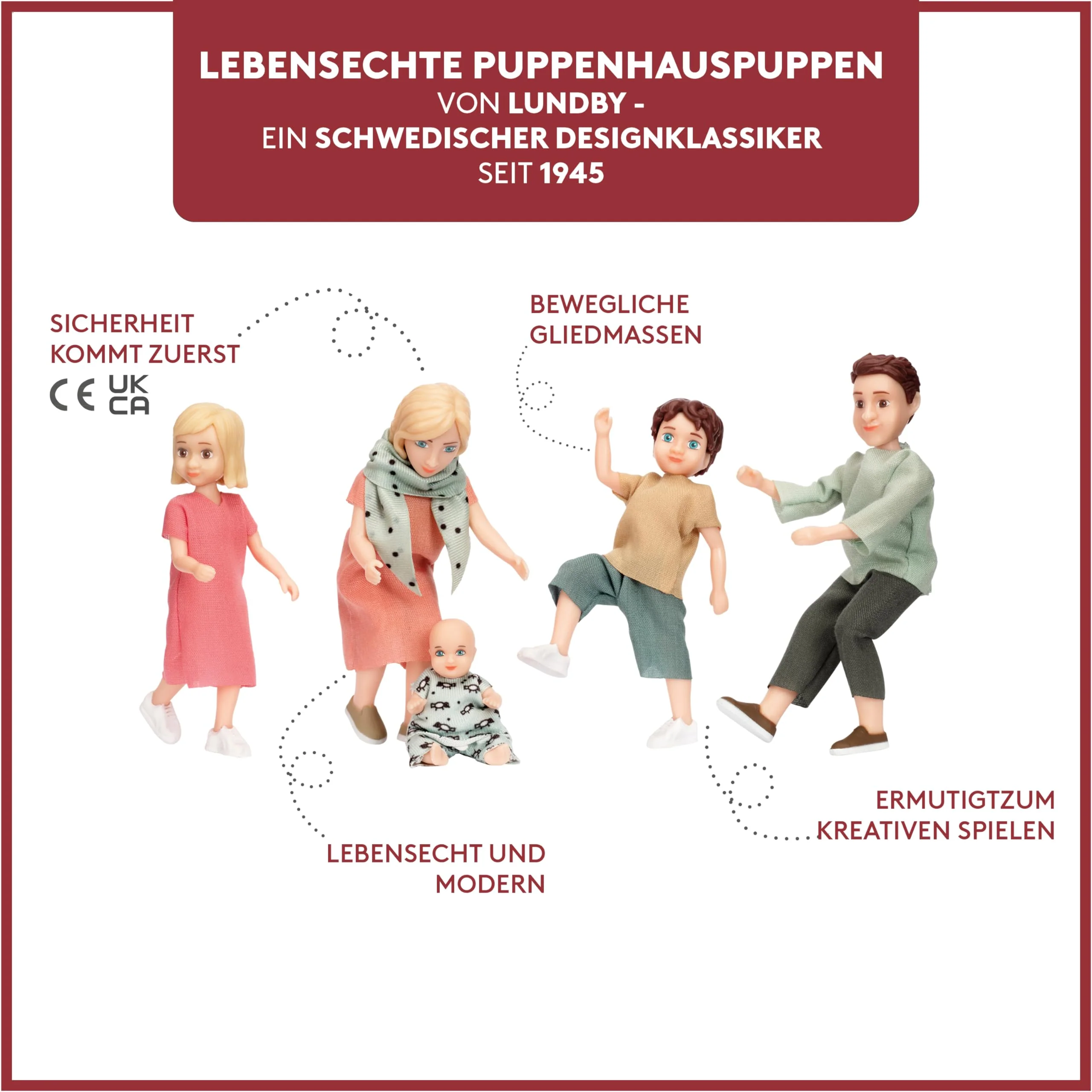 Lundby Puppen für Puppenhaus-Familie – Puppenfamilie Charlie – Biegepuppen – Zubehör & Figuren – Maßstab 1:18 - Image 6
