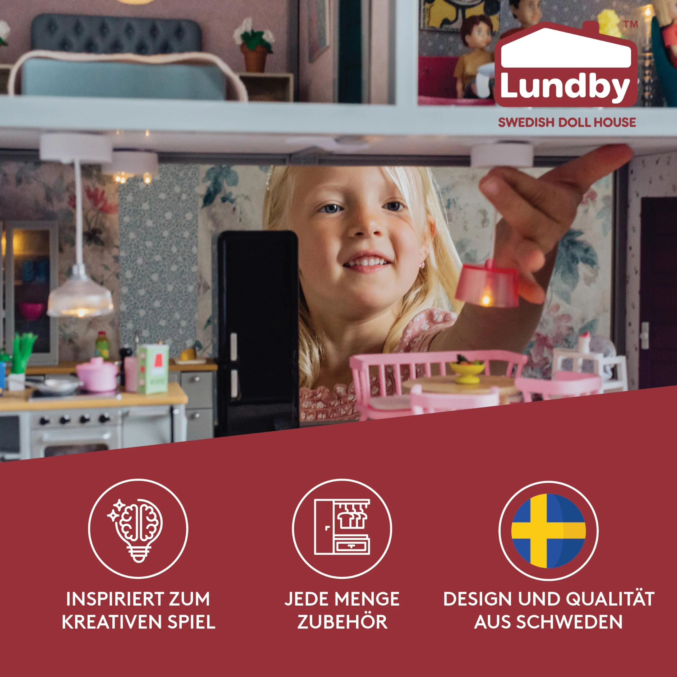 LUNDBY Puppenhaus Beleuchtung Set, 2-teiliges Puppenhaus Zubehör – Puppenhaus Lampe Batterie betrieben für Miniatur Haus – Puppenzubehör Set für 11 cm Puppen im Maßstab 1:18 - Image 6
