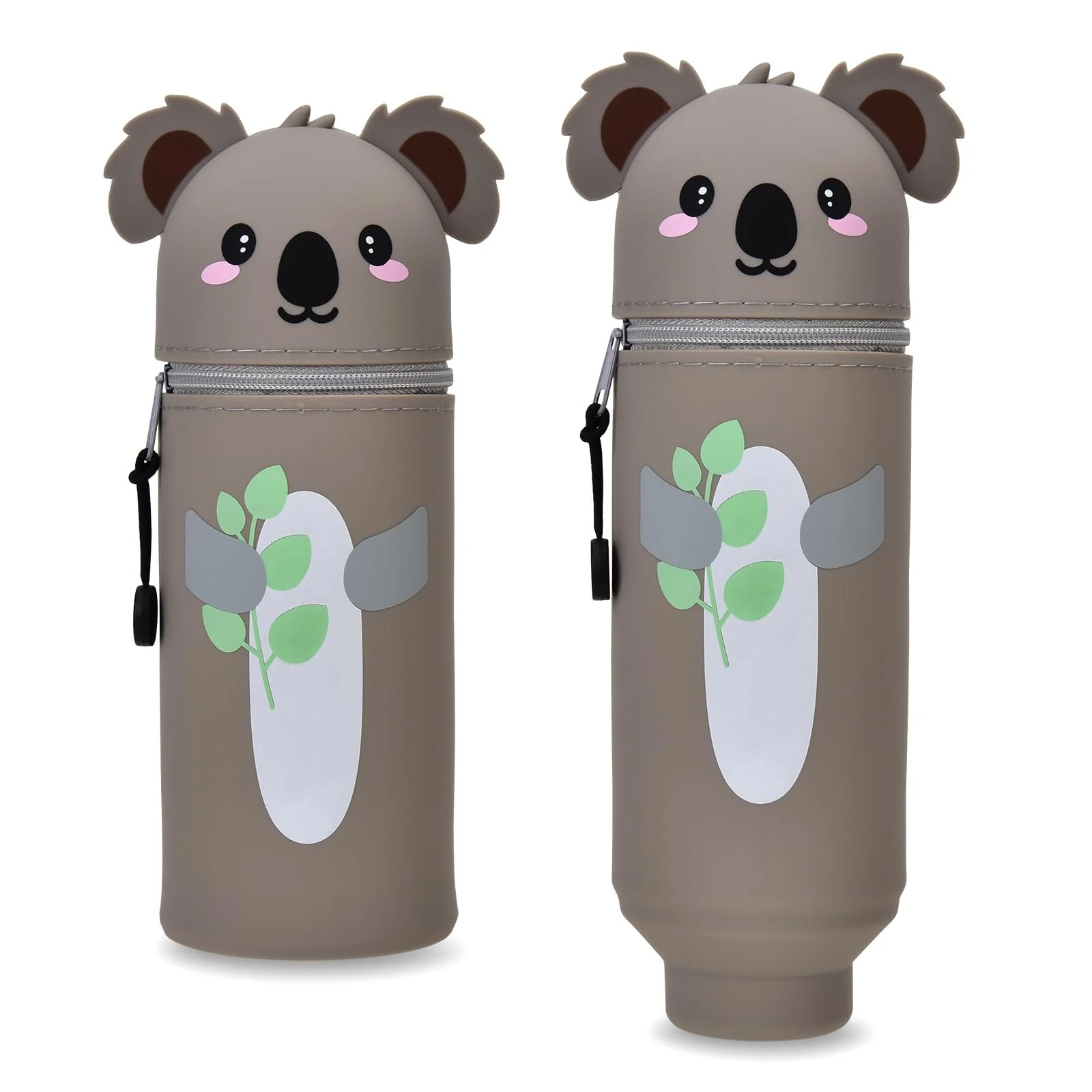 LVZONGXIN Kawaii Federmäppchen, 2-in-1 Weiche Silikontasche - Tischstifthalter, Reißverschluss, Silikon, Stiftetasche Buntstifte Marker, H 18,5 cm (Koala) - Image 3