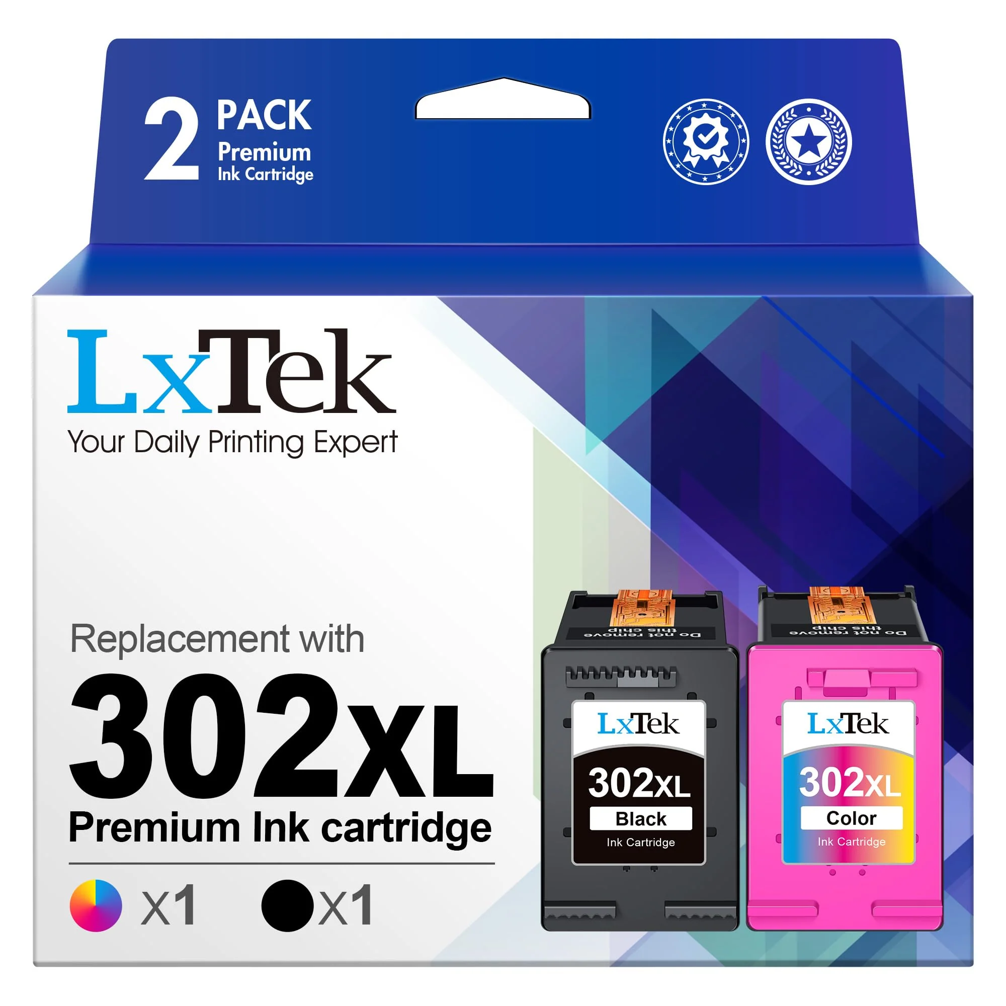 LxTek 302 XL Multipack Wiederaufbereitet Tintenpatrone Kompatibel für HP 302 Druckerpatronen 302XL für Envy 4525 4527 4520 Officejet 3831 3830 5230 5220 DeskJet 3630 2130 3636 (1 Schwarz, 1 Farbe) - Image 3