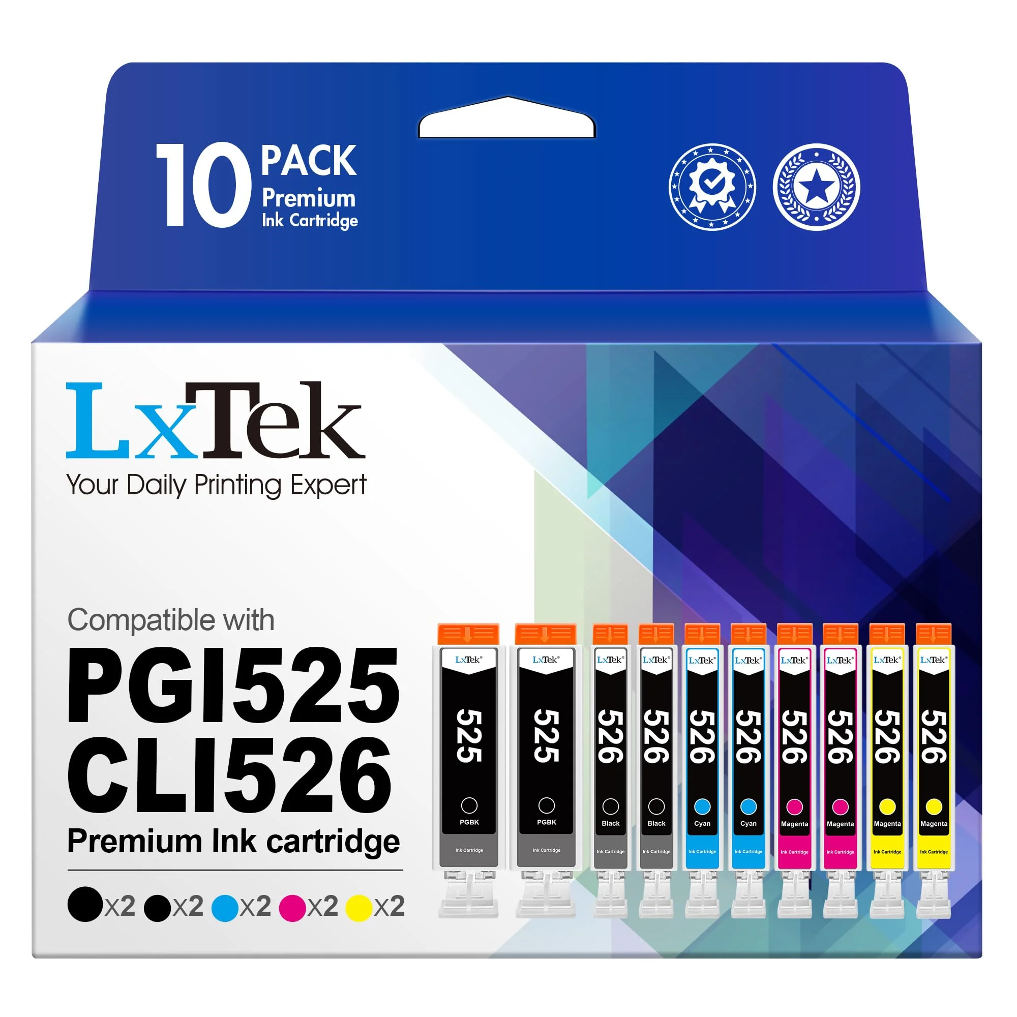 LxTek PGI-525 CLI-526 Tintenpatrone Kompatibel für Canon Druckerpatronen 525 526 für Canon MG5350 Druckerpatronen für Canon PIXMA MG5150 MG5250 IP4850 IP4950 IX6550 MX885 MX715 MG6150 (10er-Pack) - Image 2