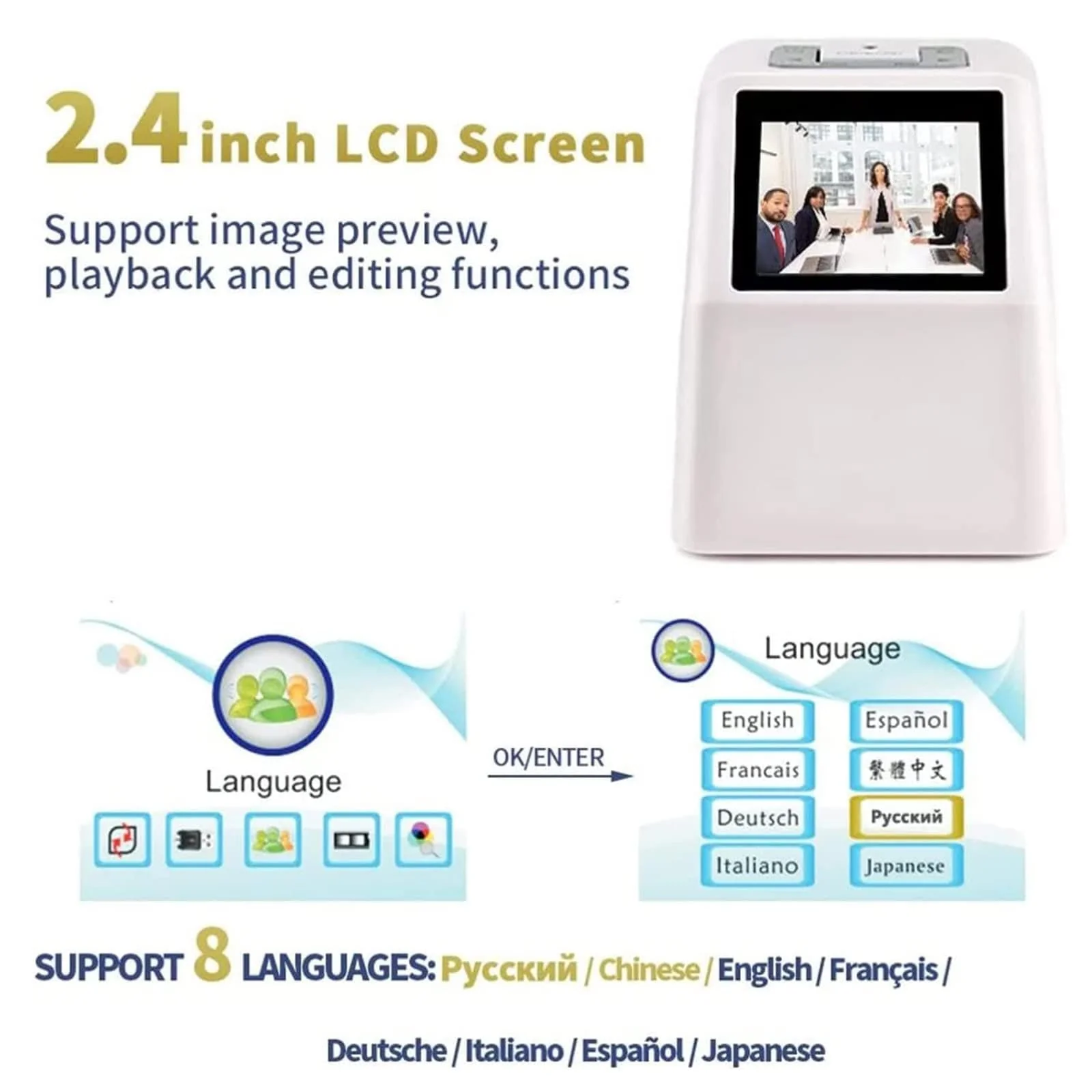 LXWKAI Diascanner mit 2,4-Zoll-LCD-Bildschirm, 22-MP-Digitalfilmkonverter, konvertiert 35-mm-, 126-, 110- und Super-8-Filme, Dias und Negative in JPEG - Image 2
