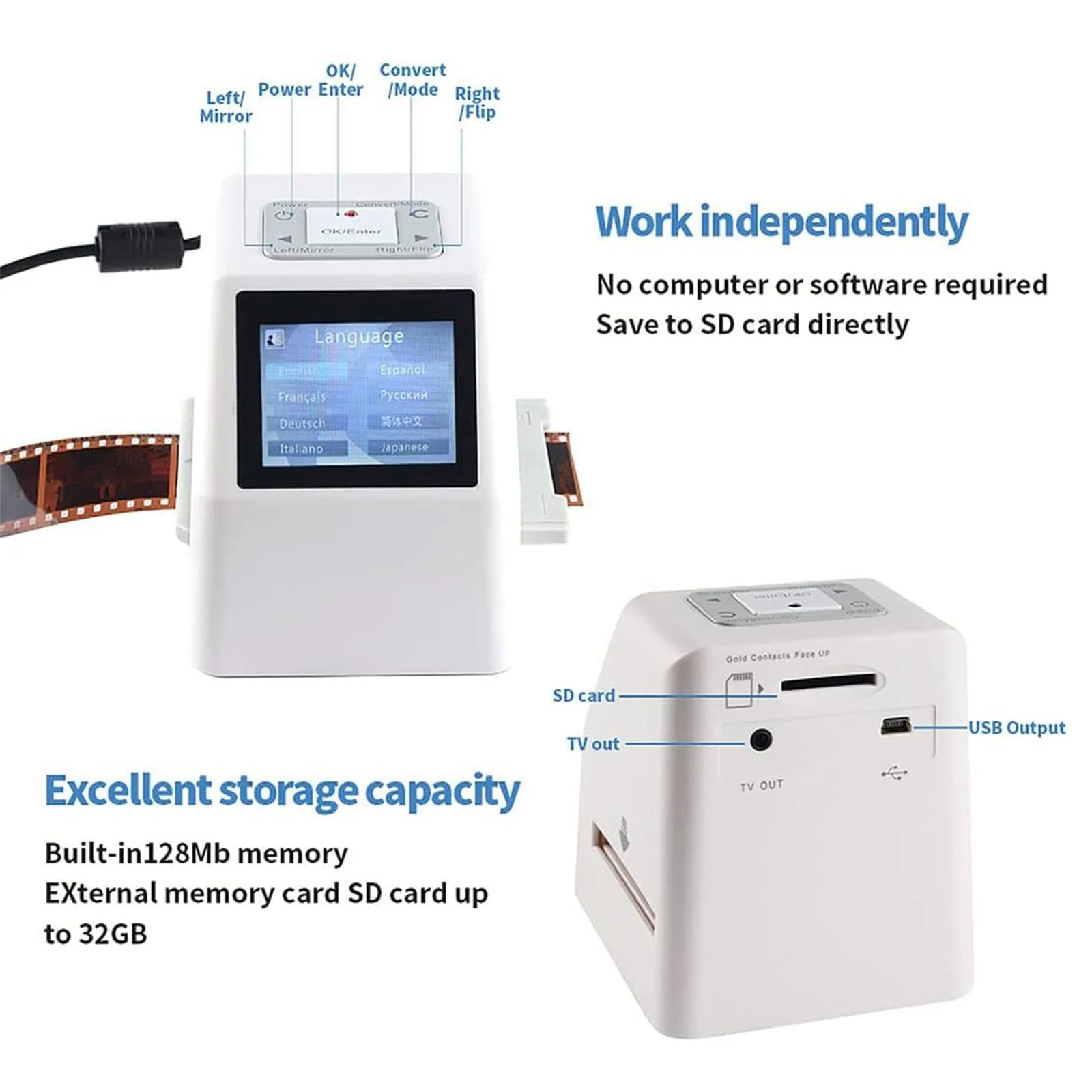 LXWKAI Diascanner mit 2,4-Zoll-LCD-Bildschirm, 22-MP-Digitalfilmkonverter, konvertiert 35-mm-, 126-, 110- und Super-8-Filme, Dias und Negative in JPEG - Image 8