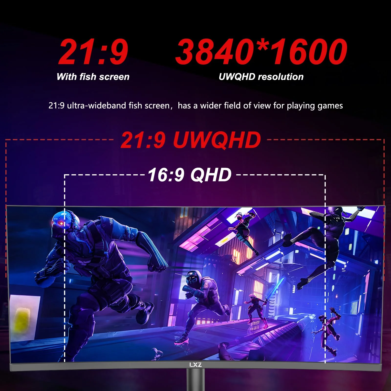 LXZ 37.5-inch Curved Gaming Monitor, 144Hz, 3840 * 1600P, 2500R, VA Display, Eye Protection, DP/HDMI Ports, Wall Mount Compatible - Black - Image 2