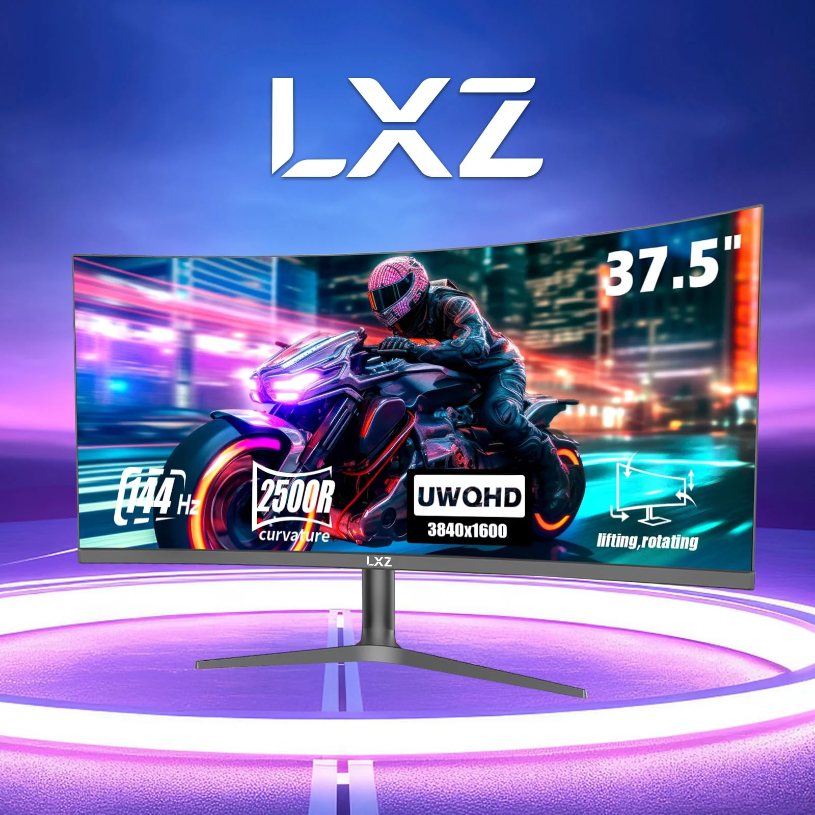 LXZ 37.5-inch Curved Gaming Monitor, 144Hz, 3840 * 1600P, 2500R, VA Display, Eye Protection, DP/HDMI Ports, Wall Mount Compatible - Black - Image 3