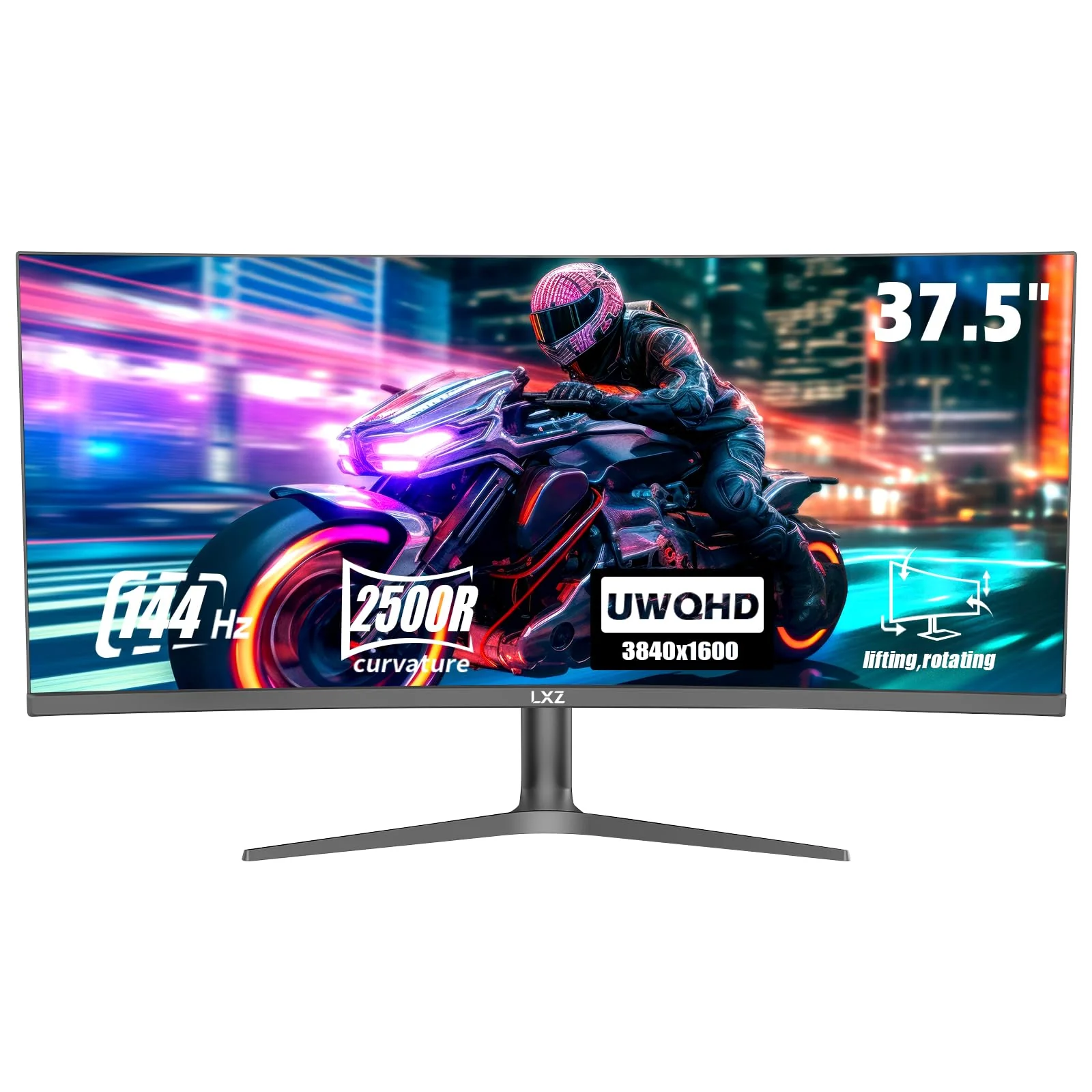 LXZ 37.5-inch Curved Gaming Monitor, 144Hz, 3840 * 1600P, 2500R, VA Display, Eye Protection, DP/HDMI Ports, Wall Mount Compatible - Black - Image 4